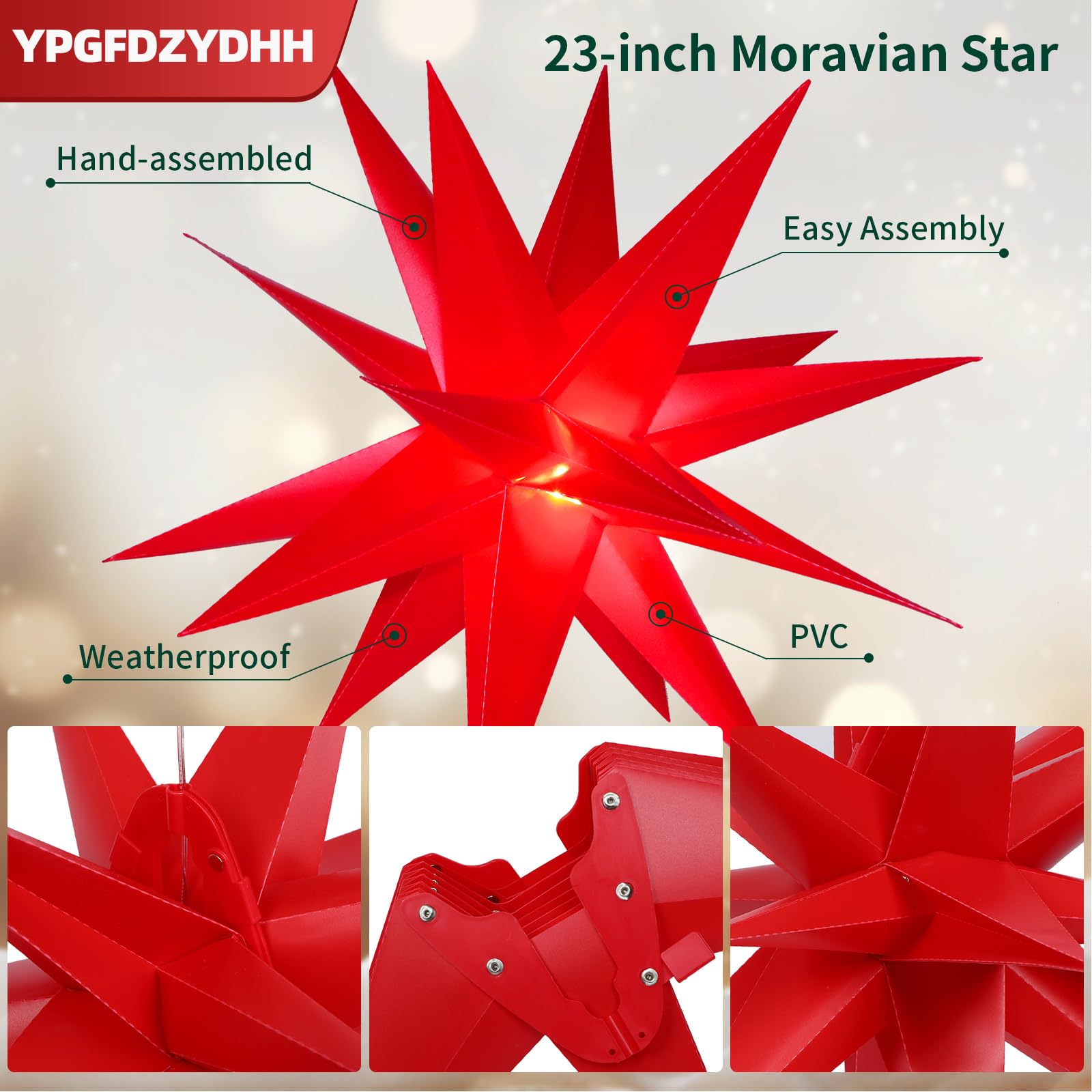 Estrella moravia 3D de 23 pulgadas, lámpara LED 3D para árbol de Navidad con función de temporizador, estrella iluminada de Moravia utilizada para decorar árboles de Navidad, balcones,