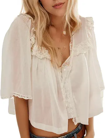Women's Summer Oversized Boho Lace Half Sleeve Beach Top