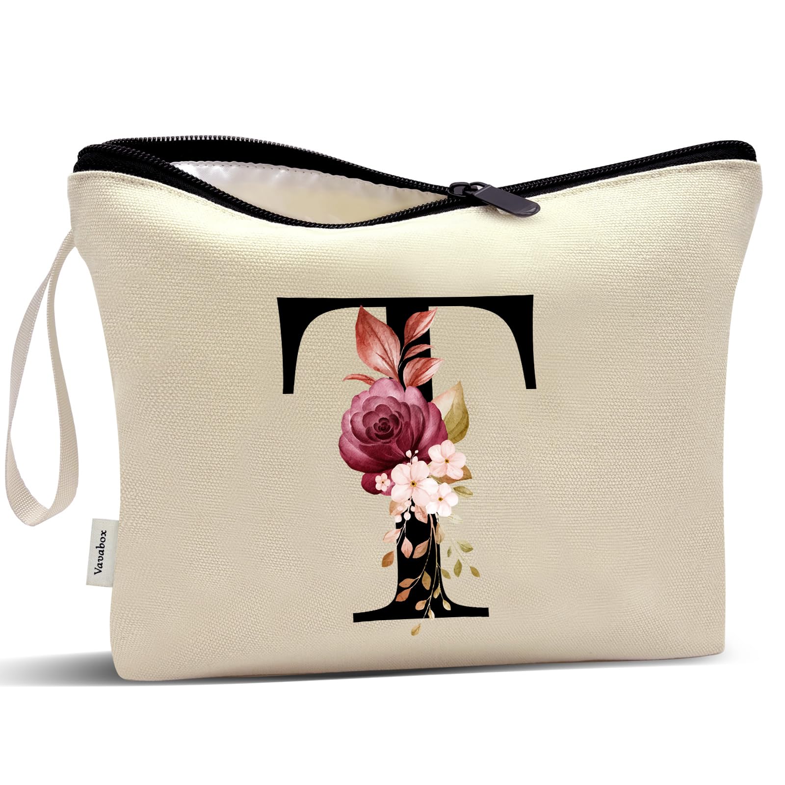 Vavabox A-Z Personalized Makeup Bag, Birthday Gifts for Women Mom, Gifts for Best Friend, Bride Bridesmaid Cosmetic bag (T, Yellow)