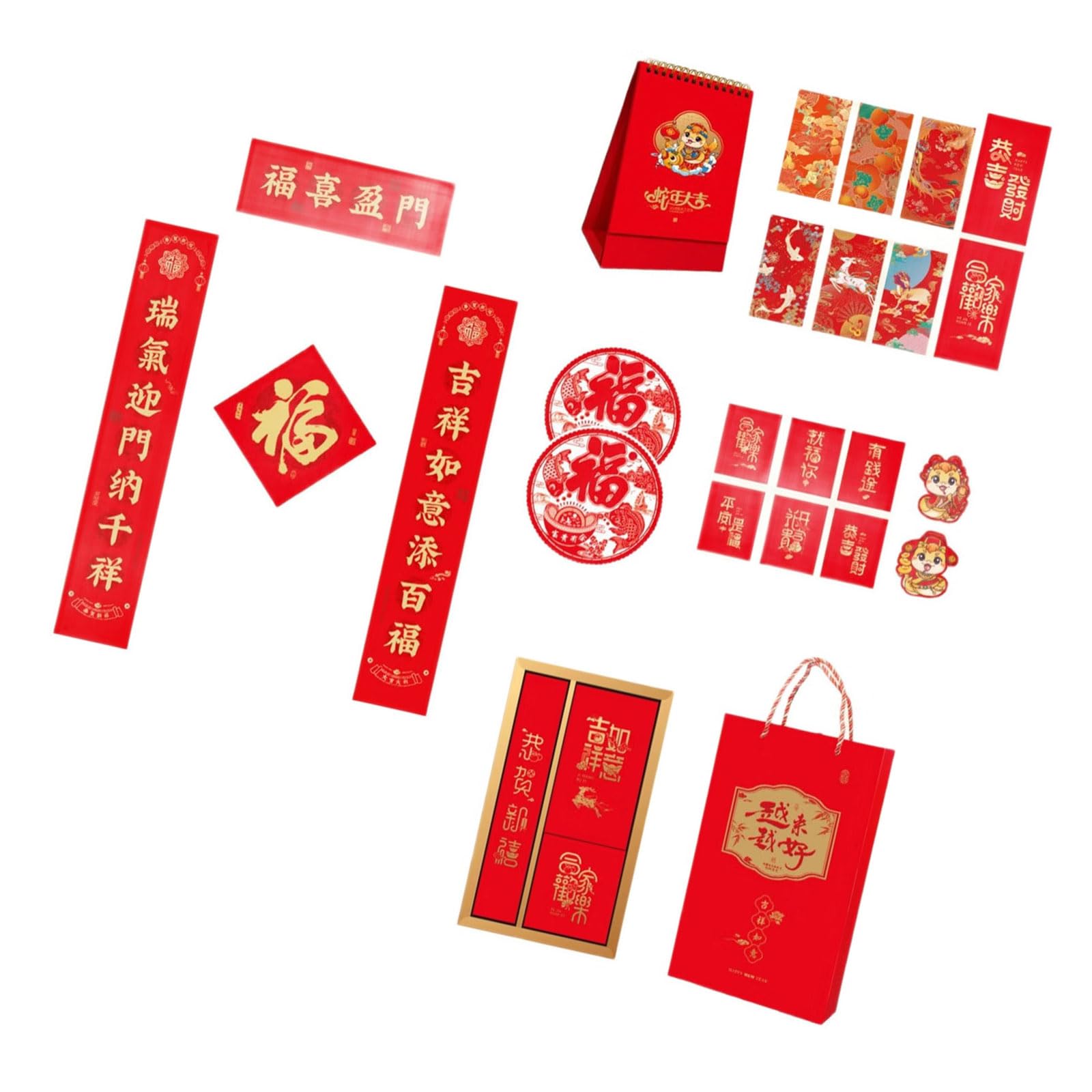 Jazuaiao Festival 2025 Snake Year Celebration Pack with Essential Decors Items for a Prosperous Chinese New Year Chinese Couplets