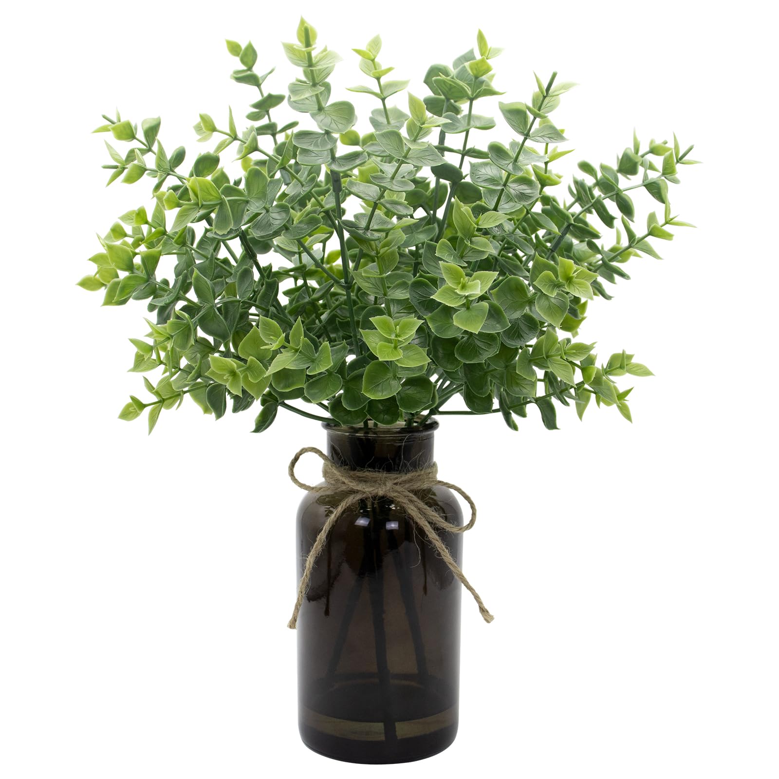 SENCID Fake Eucalyptus Stems in Black Glass Vase with Faux Water,14