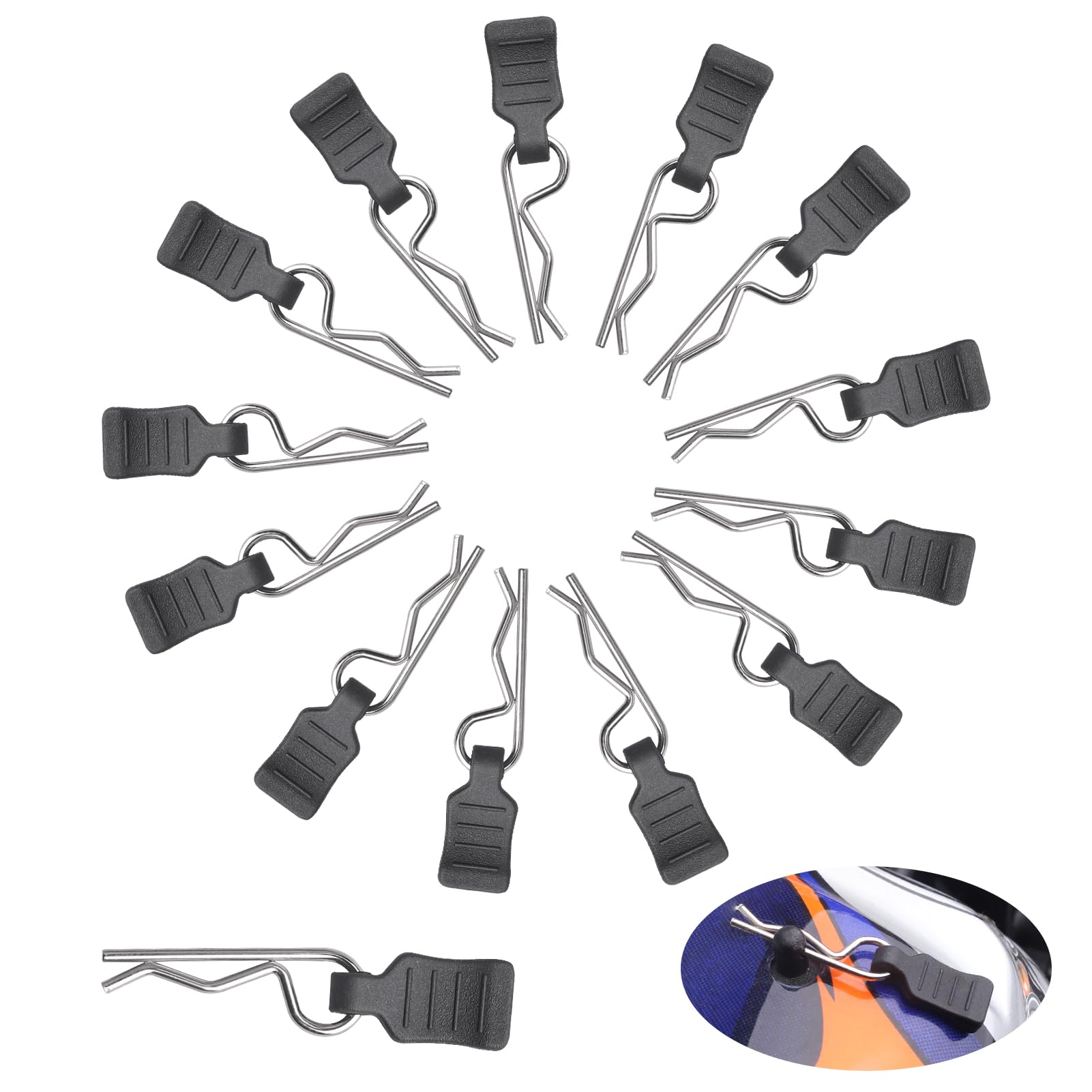 50PCS RC Clips RC Body Clips with Pull Tabs for All 1/16 1/18 Traxxas Redcat Tamiya Team Associated Axial SCX24 RC Car Shell (Silver)