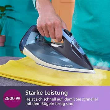 Philips Series 7000 Dampfbügeleisen – 2800 W konstante Dampfleistung 50 g/min Dampfstoß 250 g Vertikaldampf SteamGlide Plus Bügelsohle Louros-/Hellblau (DST7020/20) 50 g/min Dauerdampf 250 g Dampfstoß SteamGlide Bügelsohle 300 ml Wassertank (DST7020/20)
