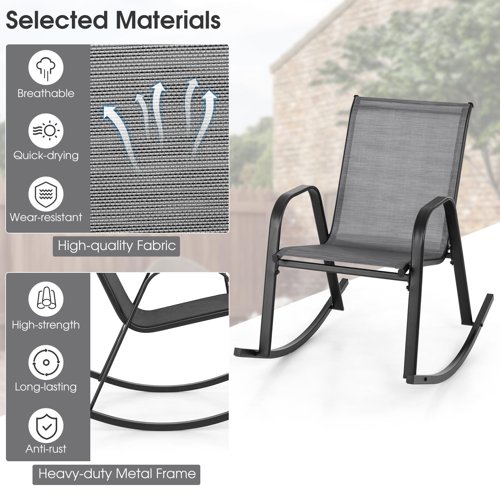 GIANTEX Set di 2 Sedie a Dondolo, Resistenti alle Intemperie con Braccioli, Portata Massima 150 kg, Sedia Basculante da Esterno per Giardino, Balcone e Terrazza