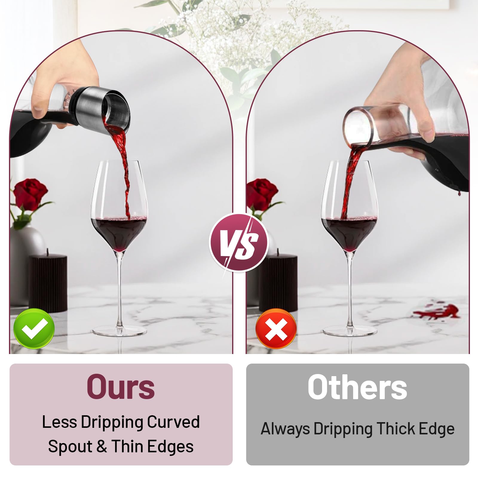 Decantador de vinho com filtro aereador,con bola de limpieza de acero inoxidable y tarjeta de felicitación,Accesorios para el vino,ideales para los amantes del vino,Capacidad de 1500 ml
