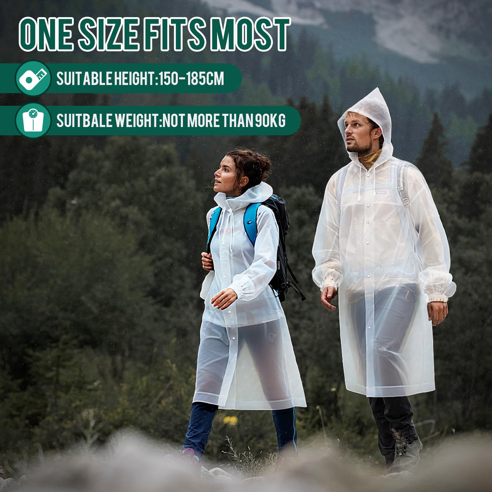 2 Piezas Chubasqueros Impermeable, Chubasquero Transparentede Portátil Reutilizable con Cubierta Para Senderismo y Ocio al Aire Libre, Unisex