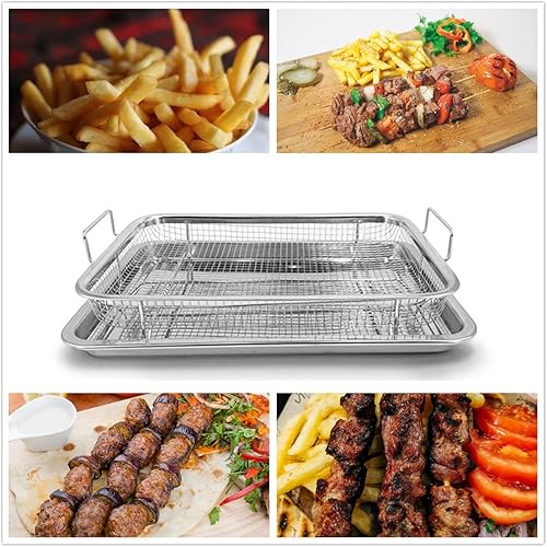 Miniatura 2 de Cesta de acero inoxidable para freidora de aire para horno, bandeja para verduras de acero inoxidable y bandeja de sartén y recogedor de grasa,