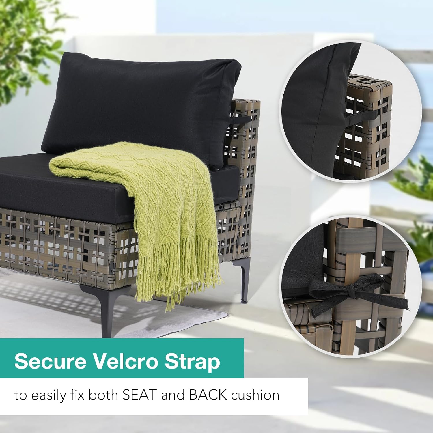 Patiorama 7 Piece Wicker Patio Furniture Set, Metal-Colored PE Rattan Outdoor Sofa Set Patio Sectional with Water Resistant Cushion and Coffee Table, Outdoor Couch, Porch, Backyard-Black