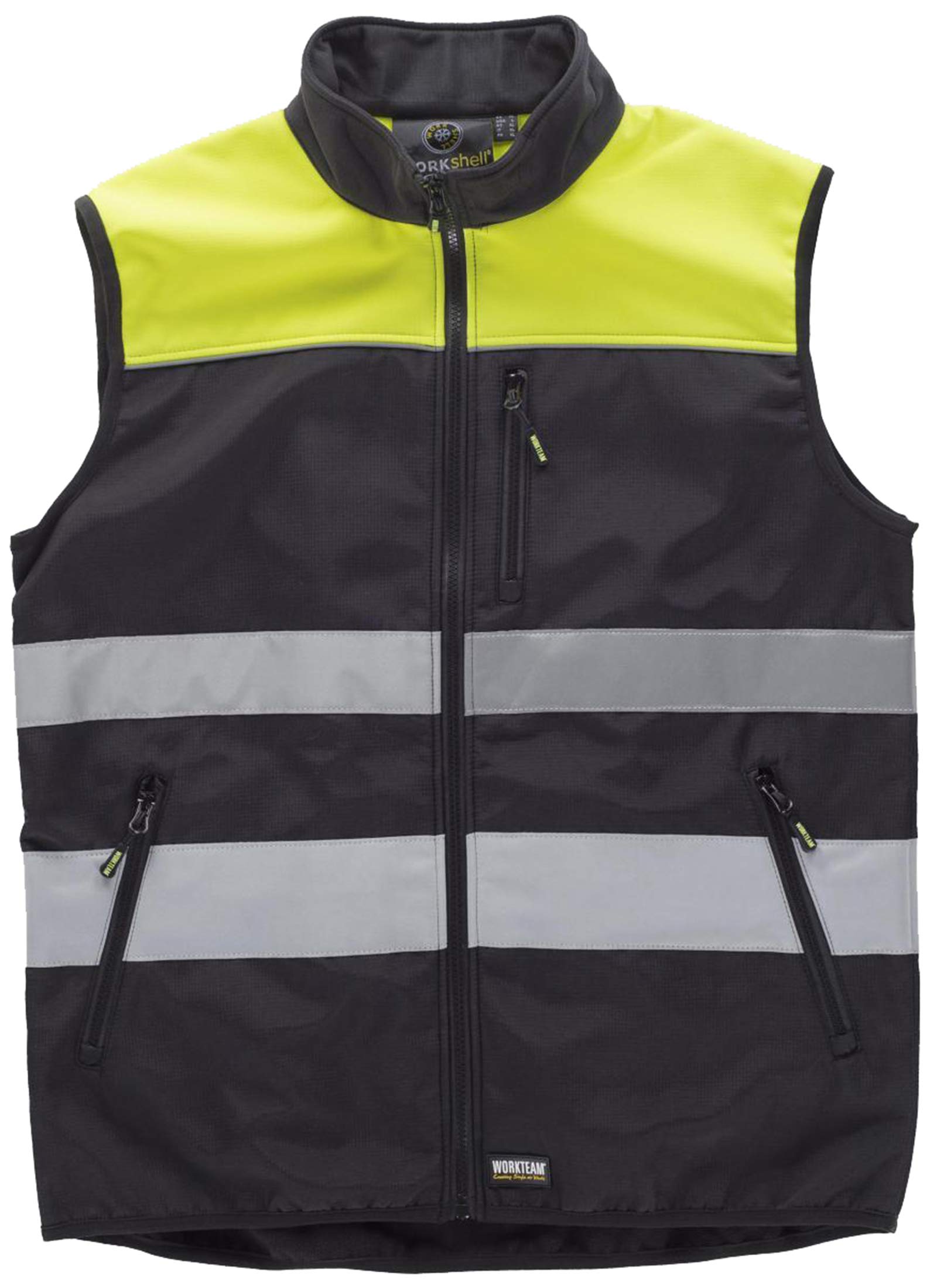 WORKTEAM Chaleco Alta Visibilidad Softshell Ripstop Reflectante Cortavientos Impermeable EN 17353 EN 14058