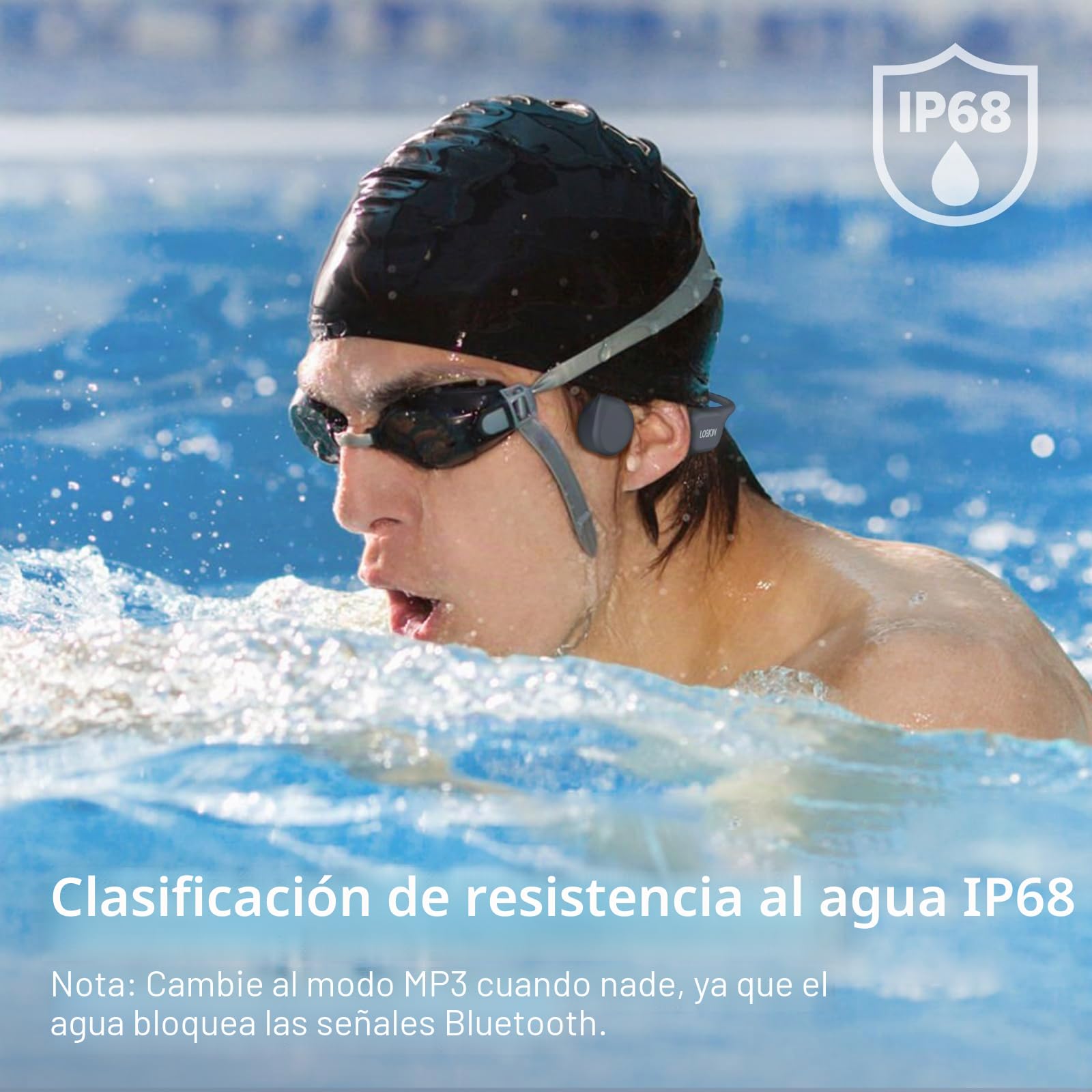 LOBKIN Auriculares Natacion, Impermeables IP68 Auriculares Conduccion Osea Bluetooth 5.4 con Reproductor de 32GB MP3, Cascos Oseos Inalambricos para Nadar, Ciclismo, Correr