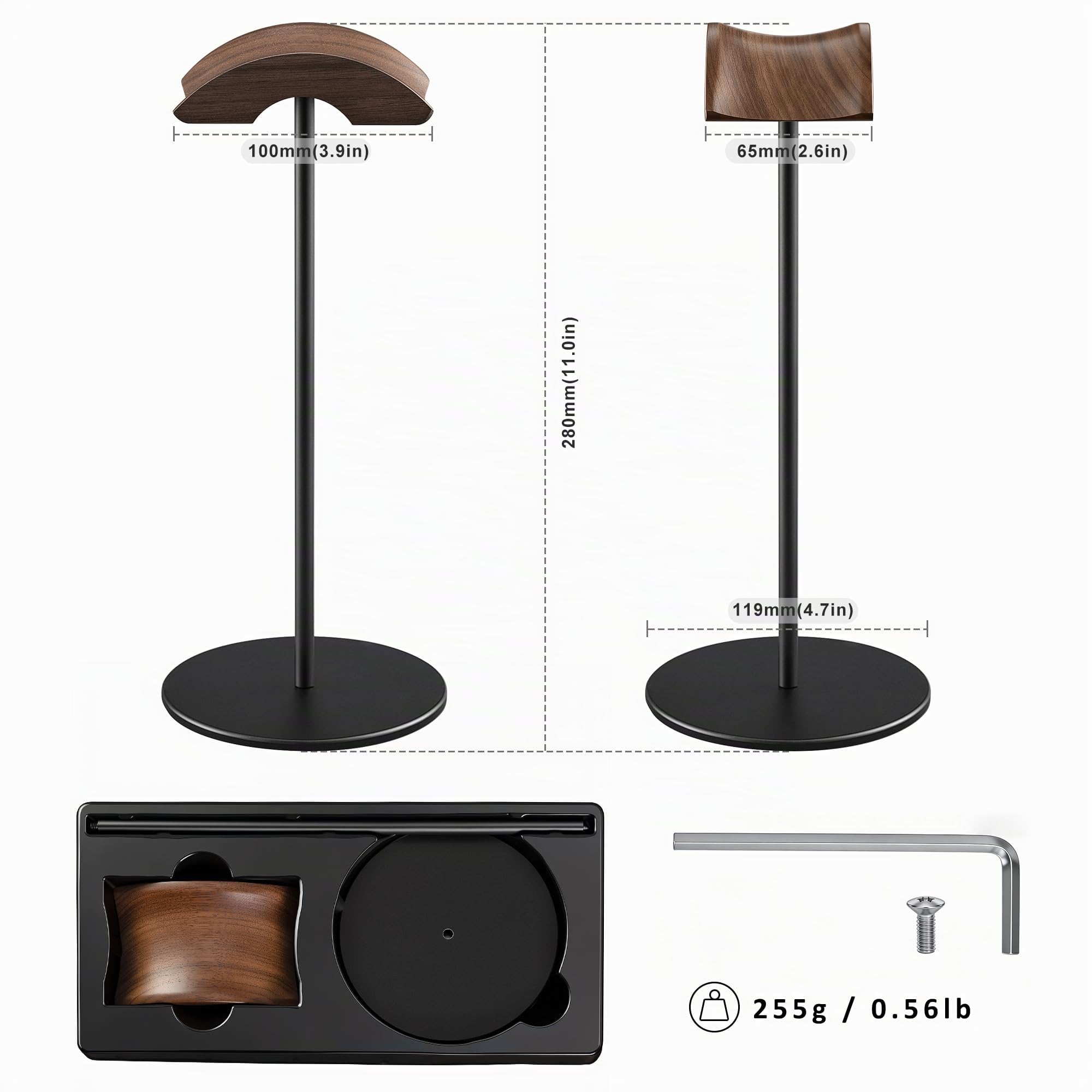Support Casque, Support des Écouteurs en Noyer et Aluminium, Porte de Casque de Jeu avec Base Solide Lourde pour Toutes Les de Casques (Noir)