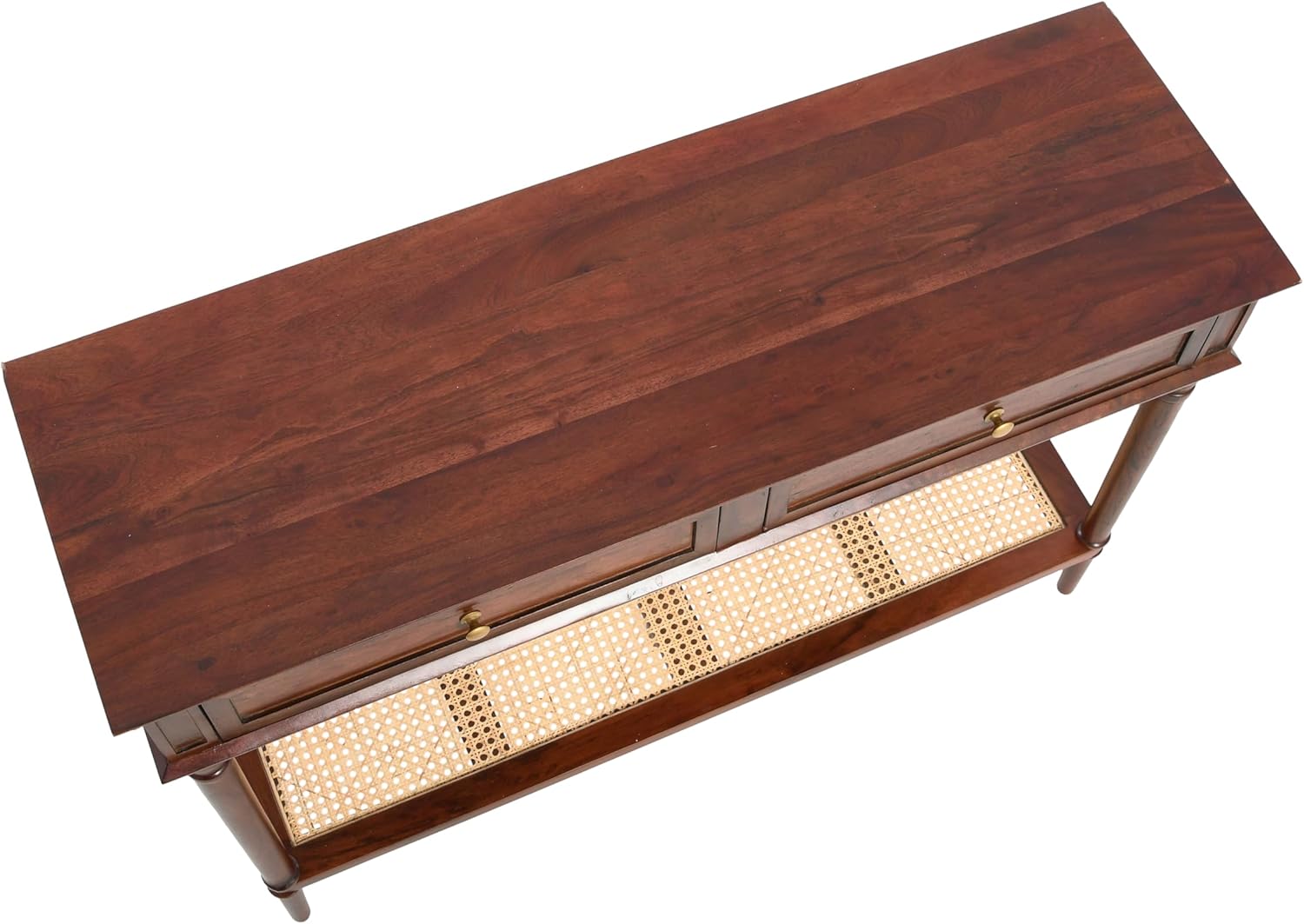 Creative Co-Op Maxwelton Solid Wood Console Table with 2 Drawers and Woven Cane Storage Shelf, Dark Chestnut and Natural