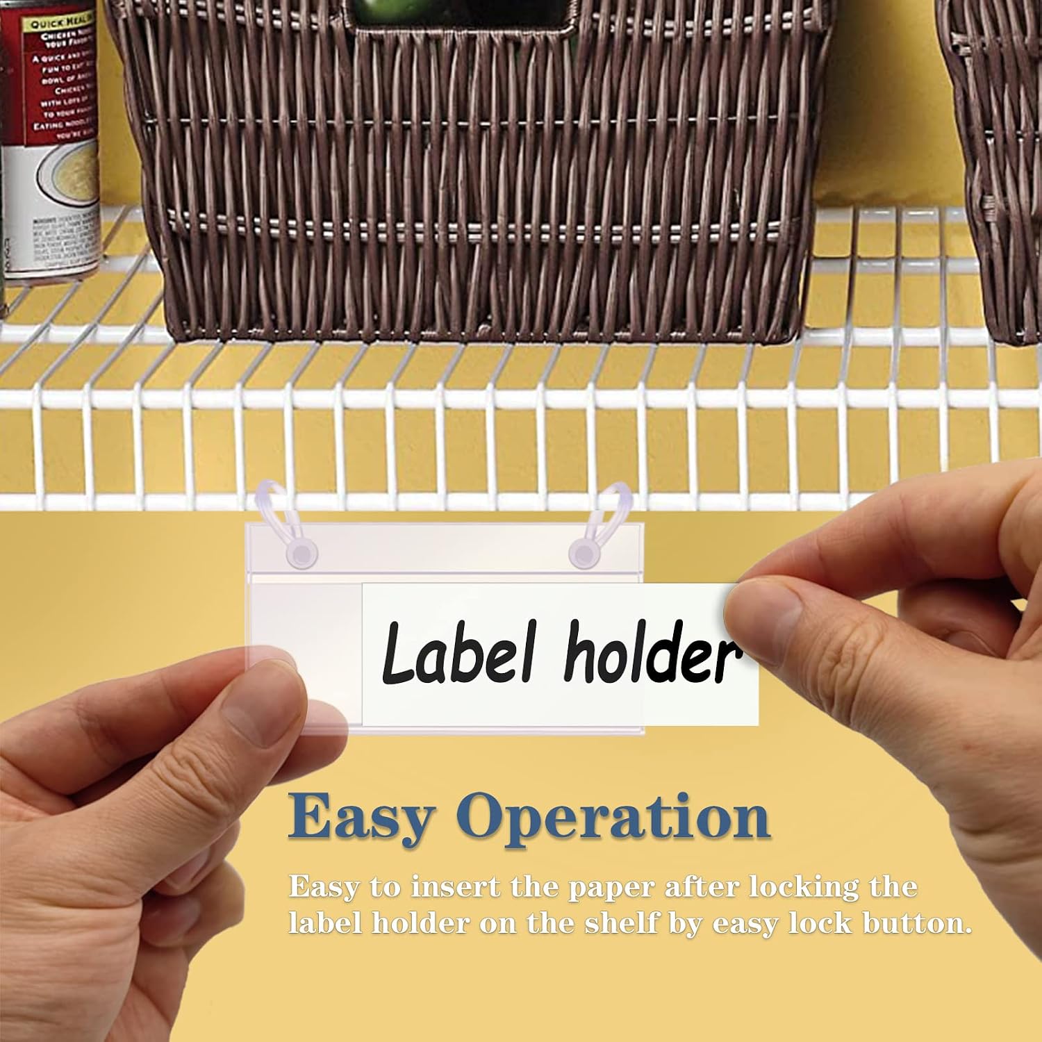 Basket Label Holders, ELEMGULY 30PCS Plastic Basket Label Clips with Easy Button Lock Design, Wire Shelf Label Holder Wire Rack Display Holder Price Sign for Home Market (60pcs Label Paper Included) image 3