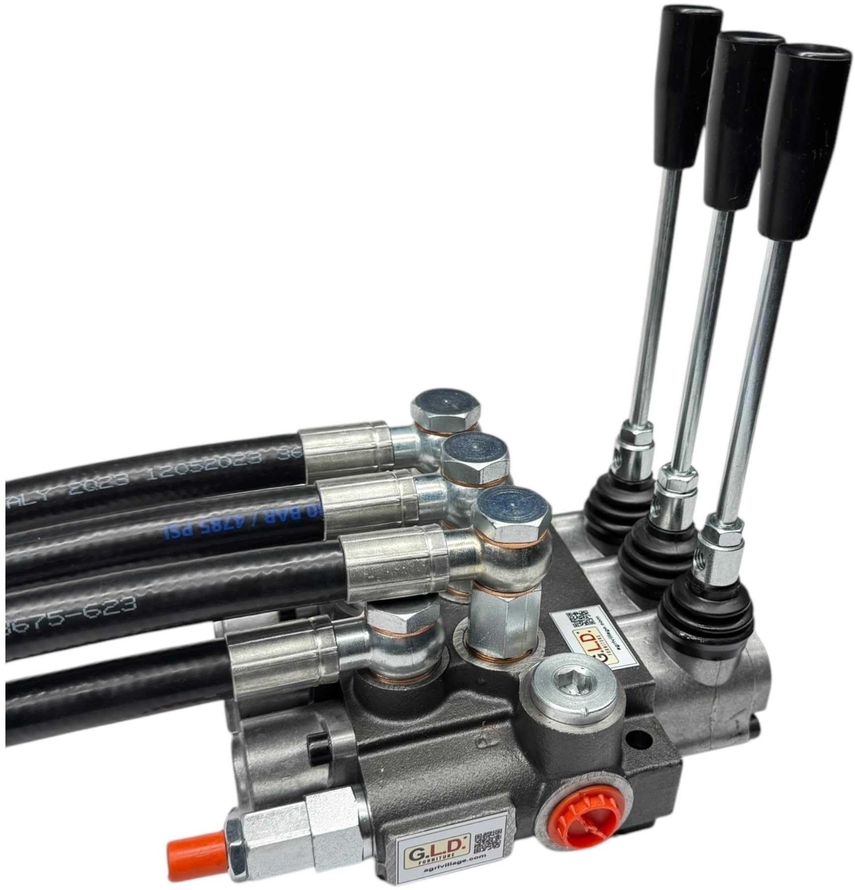 Distributore oleodinamico per trattore 3 leve - 1 doppio effetto 2 semplice effetto 3/8" completo di tubi e innesti rapidi push pull