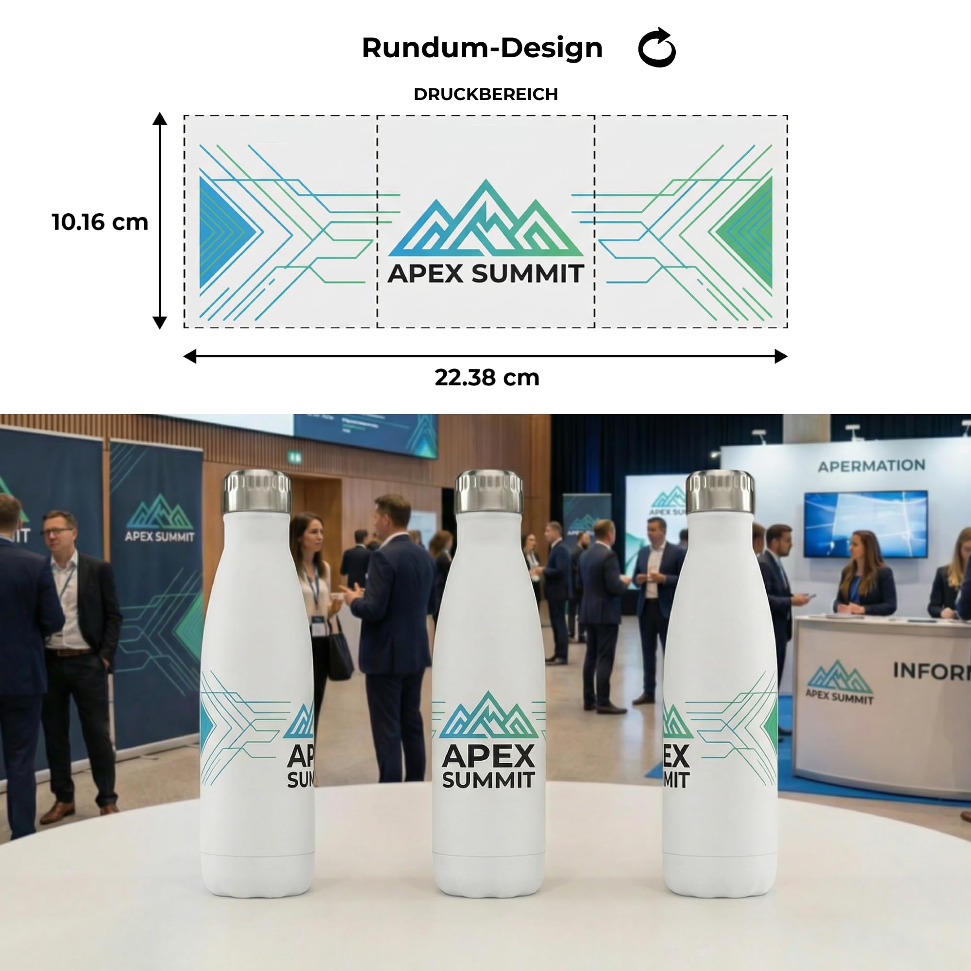 Personalisierte Trinkflasche aus Edelstahl, 473 ml, doppelwandig, BPA-frei, mit deinem Foto, Logo oder Text, 50er-Pack, Chrom/Weiß, Thermoflasche für Arbeit, Events und Unternehmen
