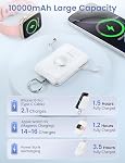 RORRY Chargeur portable, 10000mAh PD 20W Chargeur de charge rapide Portable Power Bank avec Câbles intégrés, Pack de batterie de voyage pour iPhone 15/14/13/12/11 et Apple Watch Ultra/9/8/7/6/5/4/3/2, blanc
