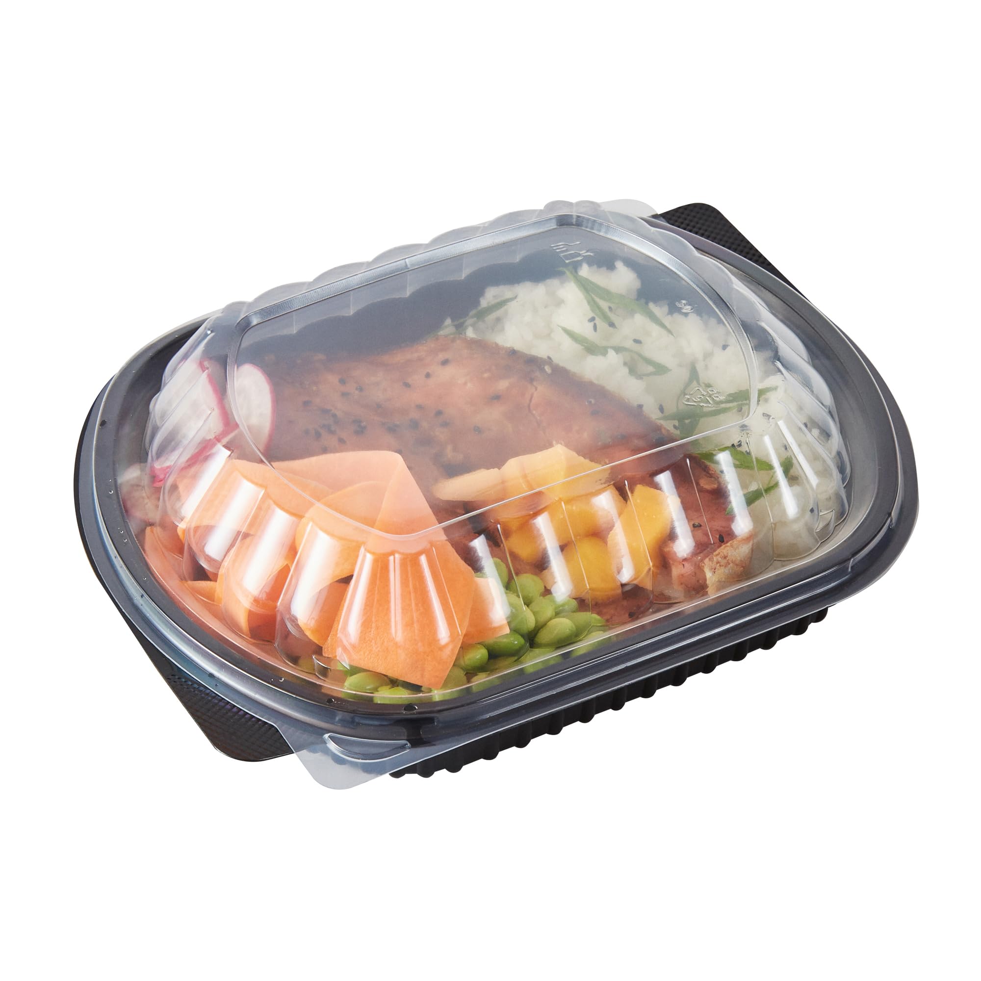 Restaurantware-RW Base 34 Ounce Meal Prep Containers, 100 Microwavable To Go Containers With Lids - 3 Compartments, Disposable, Black Plastic Oval Food Containers, For Hot And Cold Food, Freezable