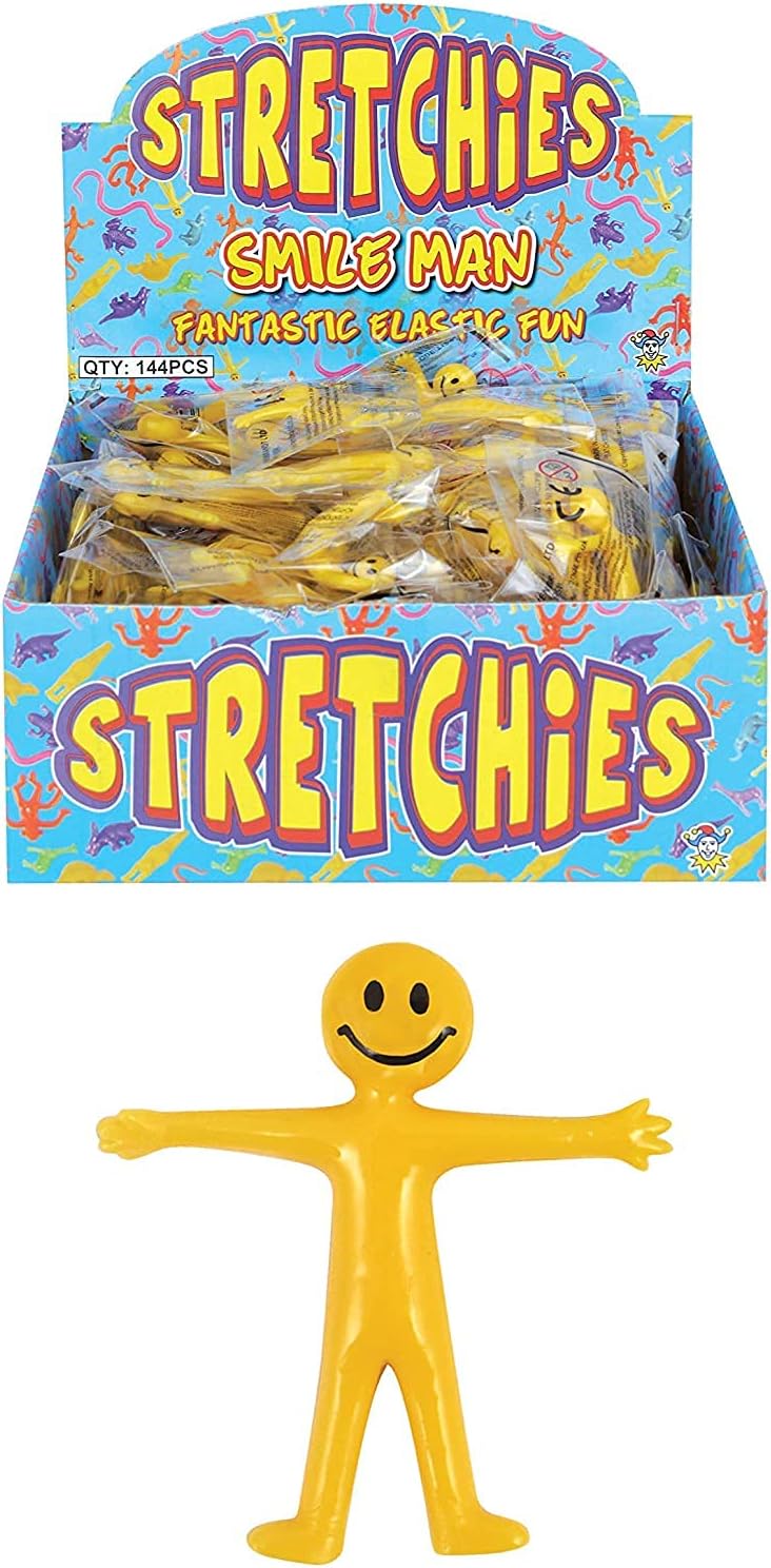 Stretchy Smile Men Party Bags Fillers Kids Toys Fun Gifts Yellow Elastic Man (Pack of 8)