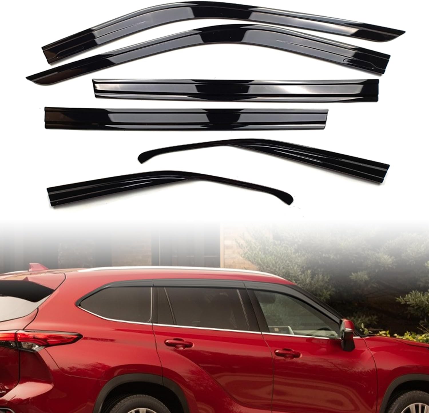 6 PCS Black Window Rain Guards Fit for 2020 2021 2022 2023 Toyota Highlander L LE XLE XSE Limited Platinum Hybrid Sport Side Windows Wind Deflectors Vent Visors