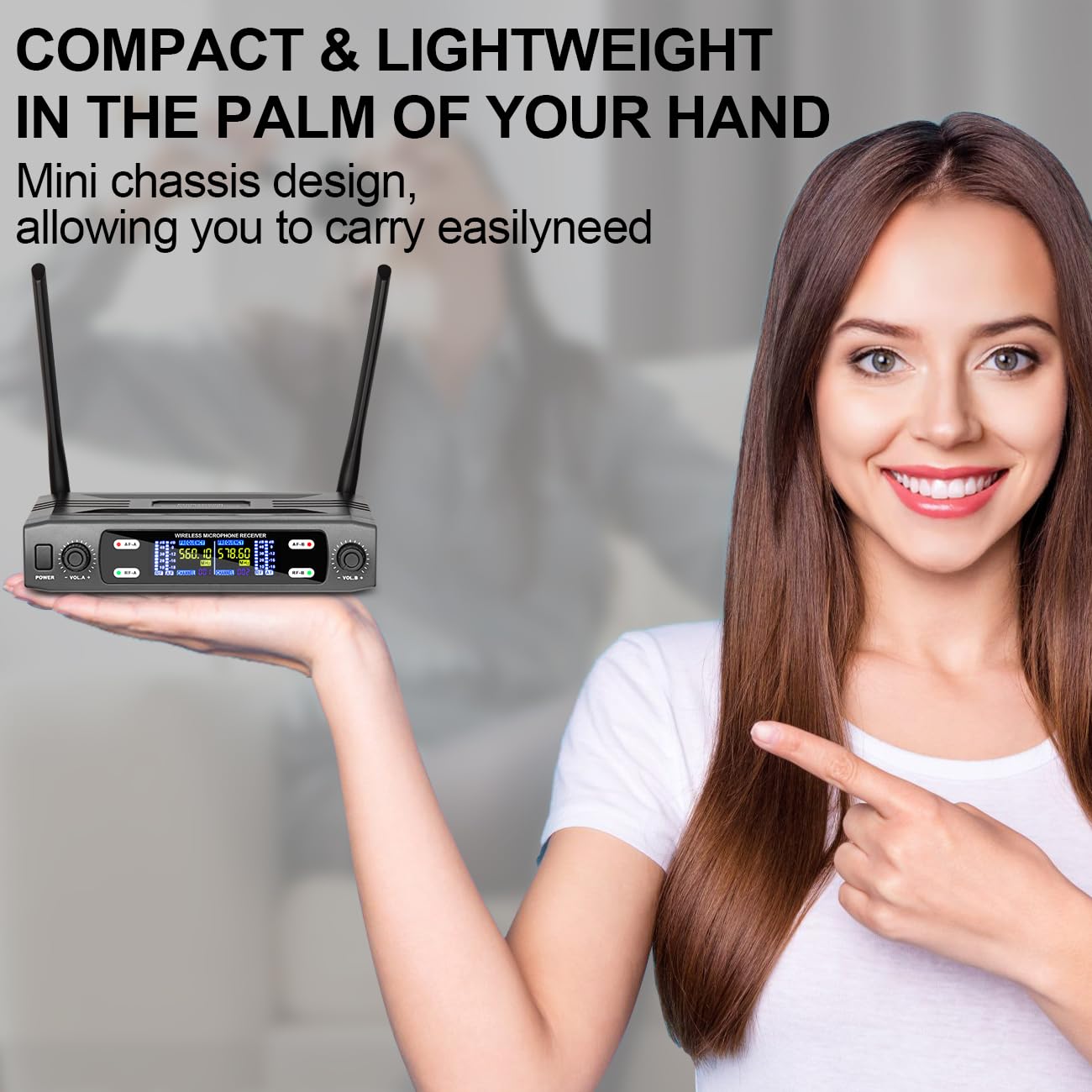 Depusheng Sistema microfono senza fili, VHF con doppia frequenza fissa e 2 trasmettitori dinamici, set microfono wireless per canto, karaoke, chiesa, DJ, portata 200 piedi