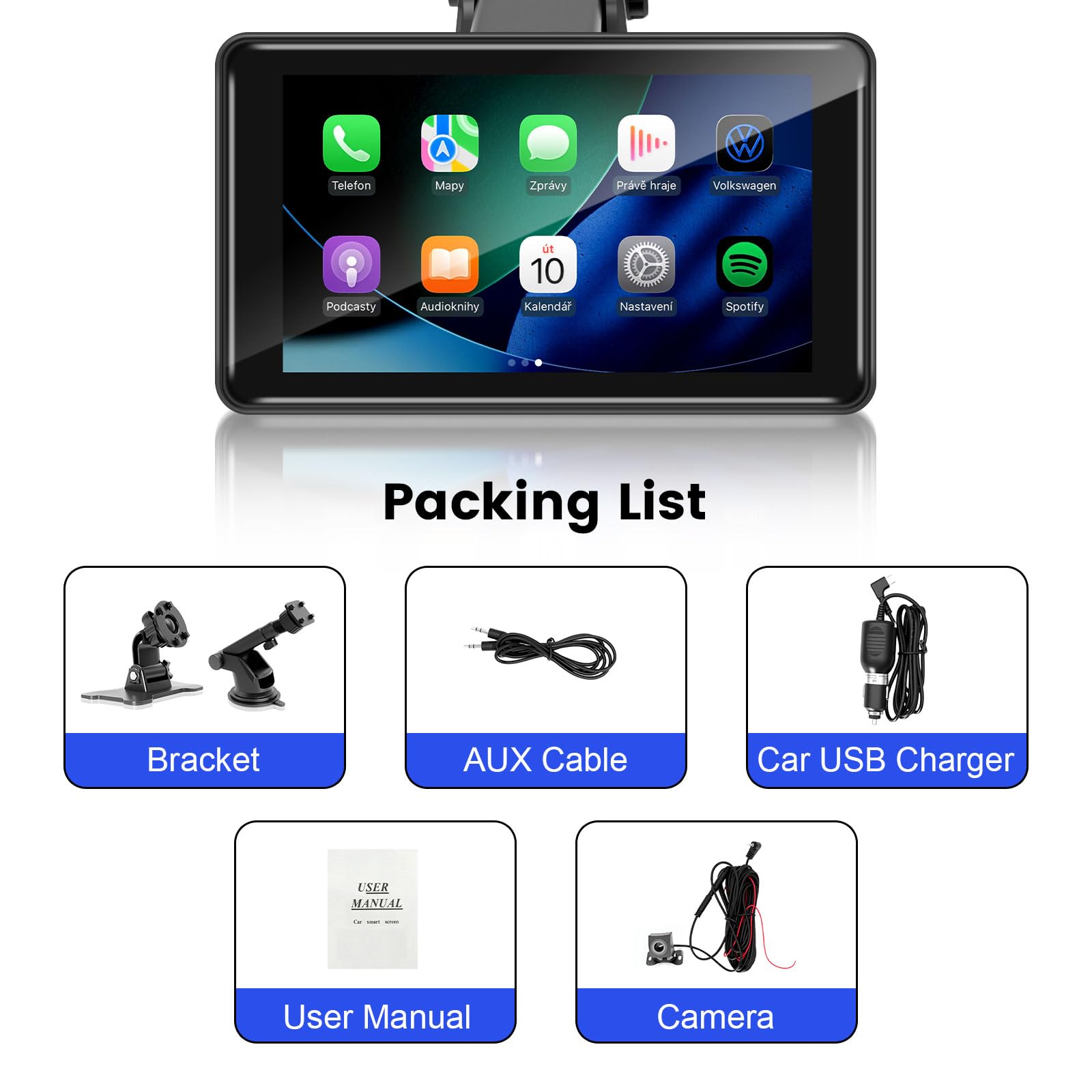 Wireless CarPlay Screen for Car, 7” HD Touch Android Auto Car Play Screen Portable Car Stereo Live Navigation Bluetooth Mirror Link Music, Video, Player Siri, GPS, FM, AUX, AirPlay — view 7