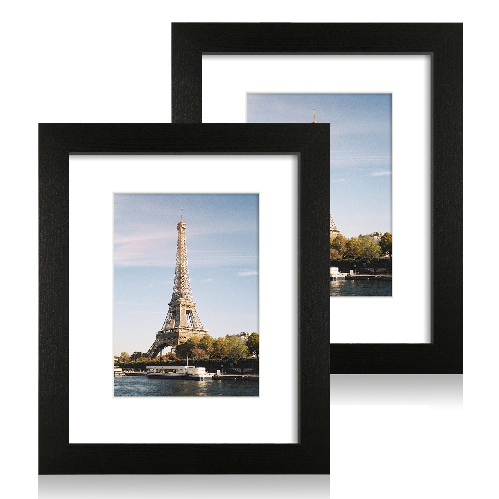 iRahmen 8x10 Picture Frame Black 2 Pack, with High Definition Glass and Mat, 8 x 10 Photo Frame for Desktop Display and Wall Mounting.