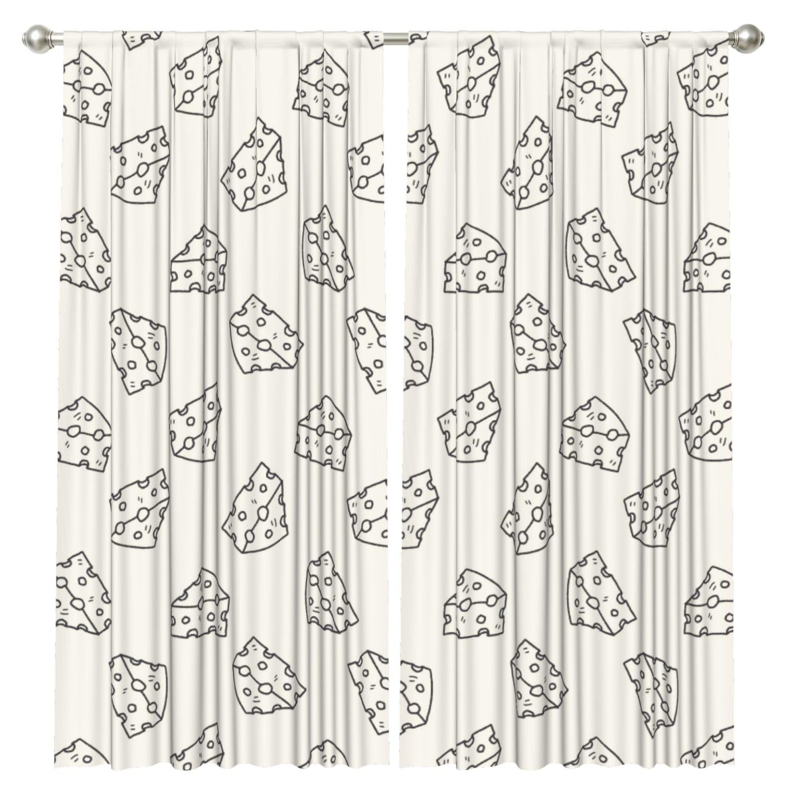 InOmak Cheese Doodle Pattern, 2 Panels Window Curtains 52 x 84 Inch Blackout Curtains for Living Room Bedroom