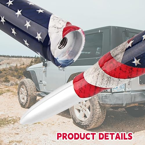 Miniatura 3 de Antena de bala de la bandera americana para coche y camión con tapas de válvula, antena universal para GM Chevy Silverado 1500 2500 3500 HD