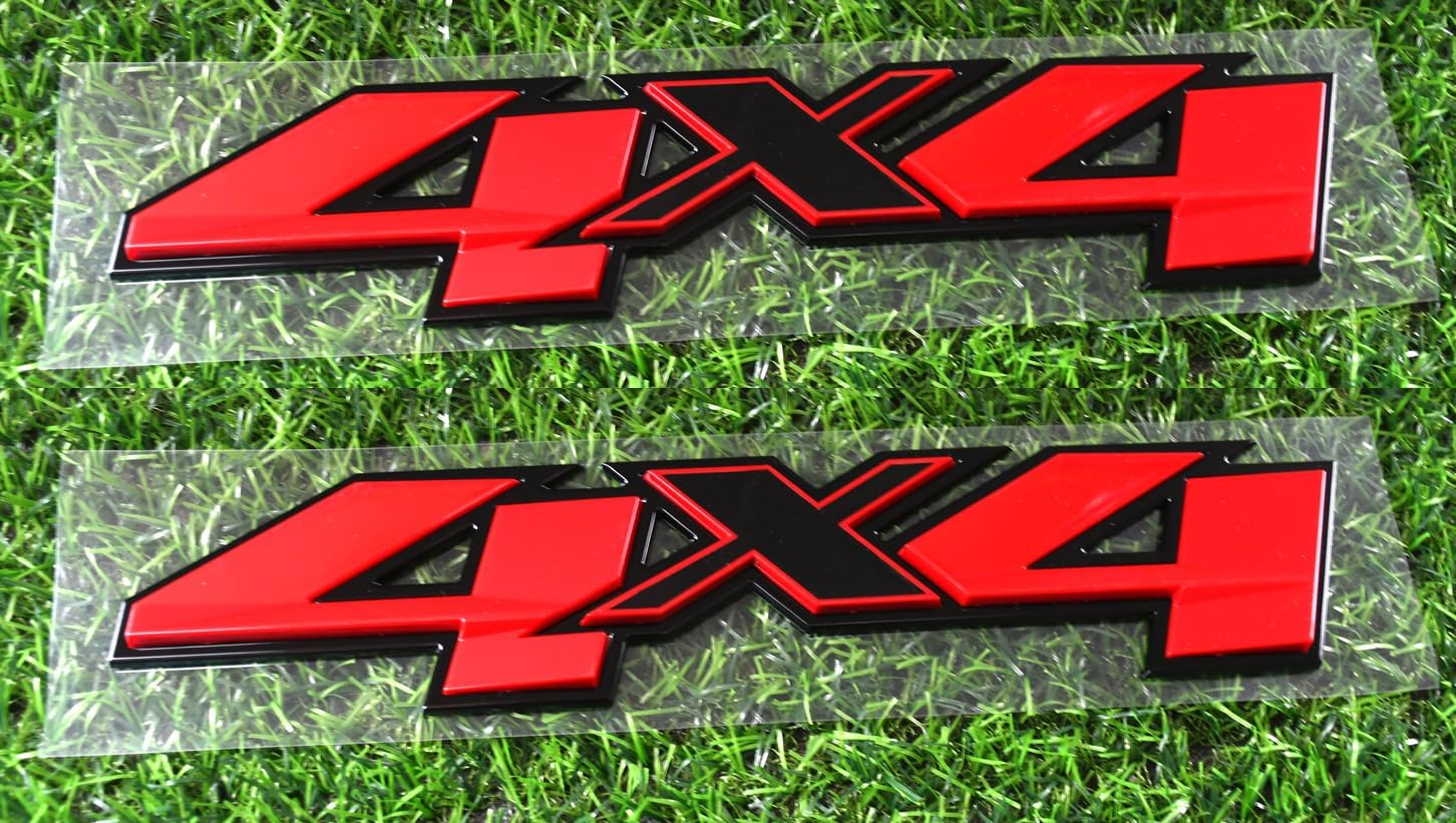 2Pcs Custom 4x4 Emblems Right and Left Rear 3D Decal Car Badge Compatible with 2007-2026 Silverado Sierra Canyon Colorado 1500 2500 HD 3500 HD (Black Red)