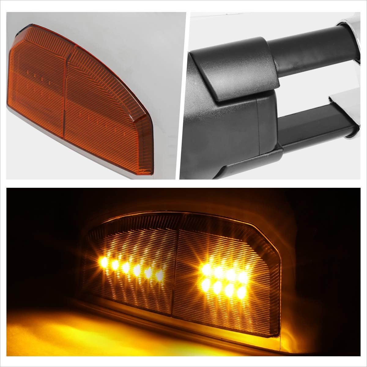 [Pair] Extendable Power Heated Tow Towing Mirrors Side Mirrors w/Amber LED Signal Compatible with 07-16 Tundra,Chrome