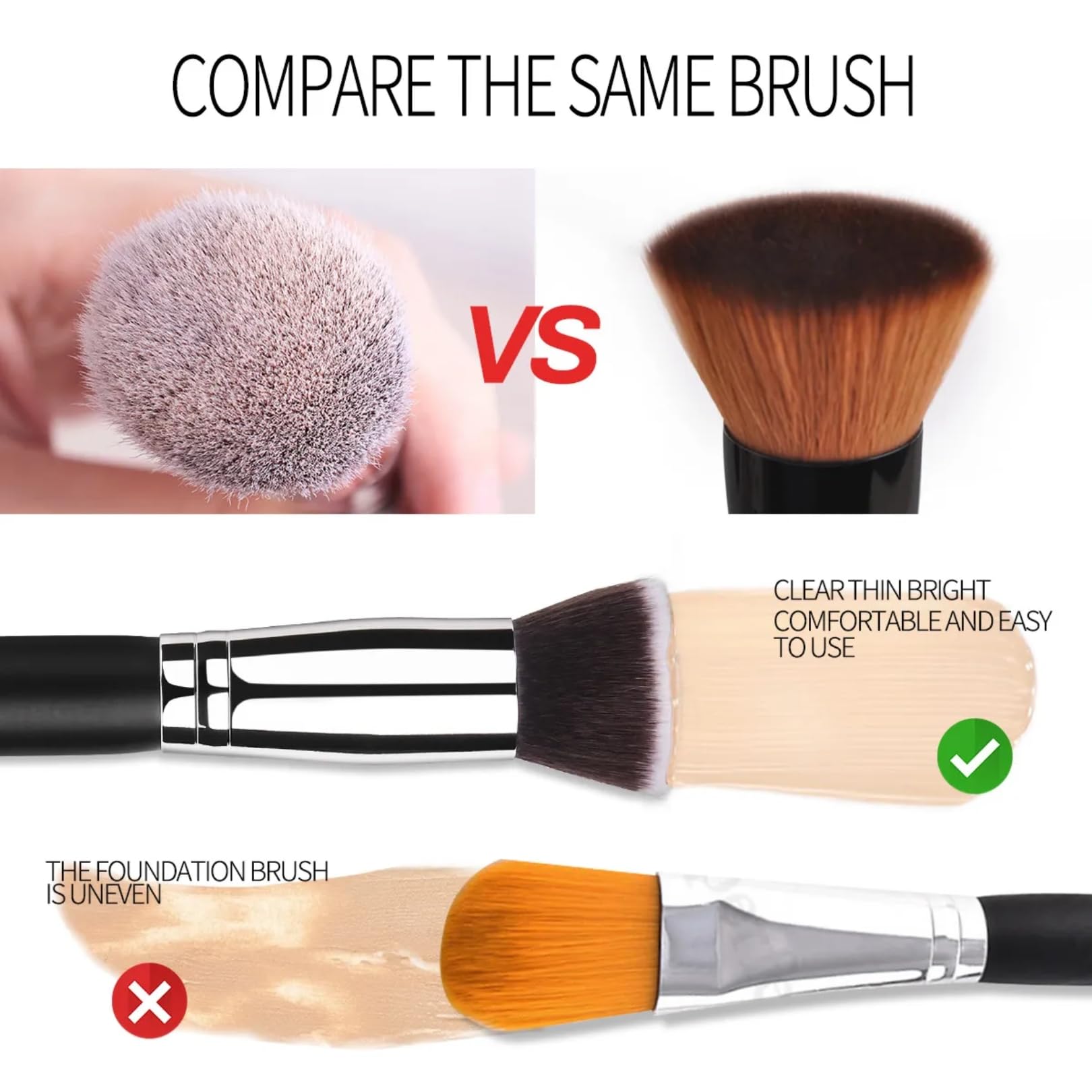 Kabuki-Foundation-Pinsel mit flacher Oberseite, luxuriöses Make-up-Werkzeug für nahtloses Auftragen von Flüssigkeit, Creme und Puder, ideal zum Polieren, Mischen und Perfektionieren Ihres Looks