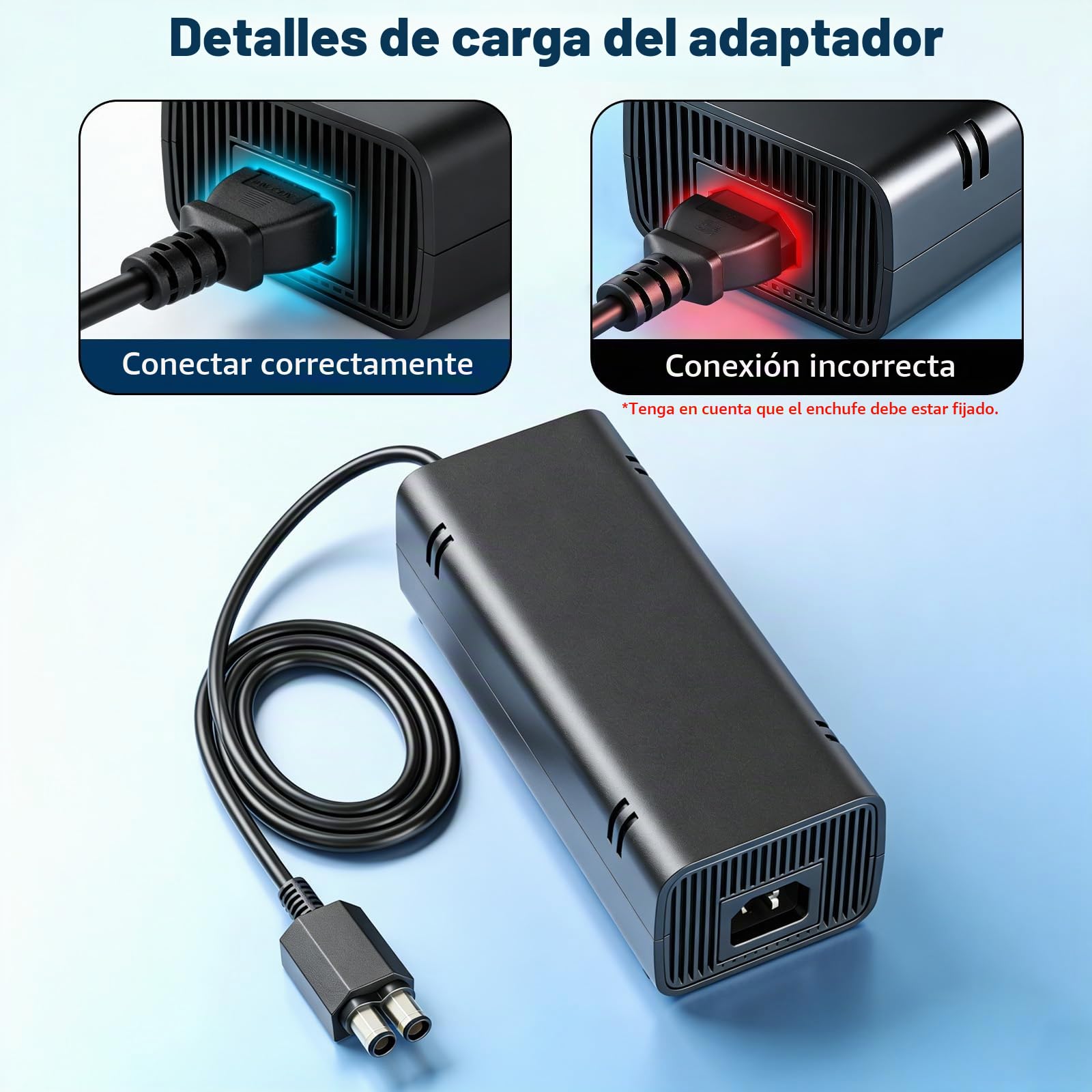 Cable de alimentación para Xbox 360 Slim, adaptador de corriente con cable de alimentación para Microsoft Xbox 360 Slim, cargador de batería con cable de carga, cable de alimentación universal para