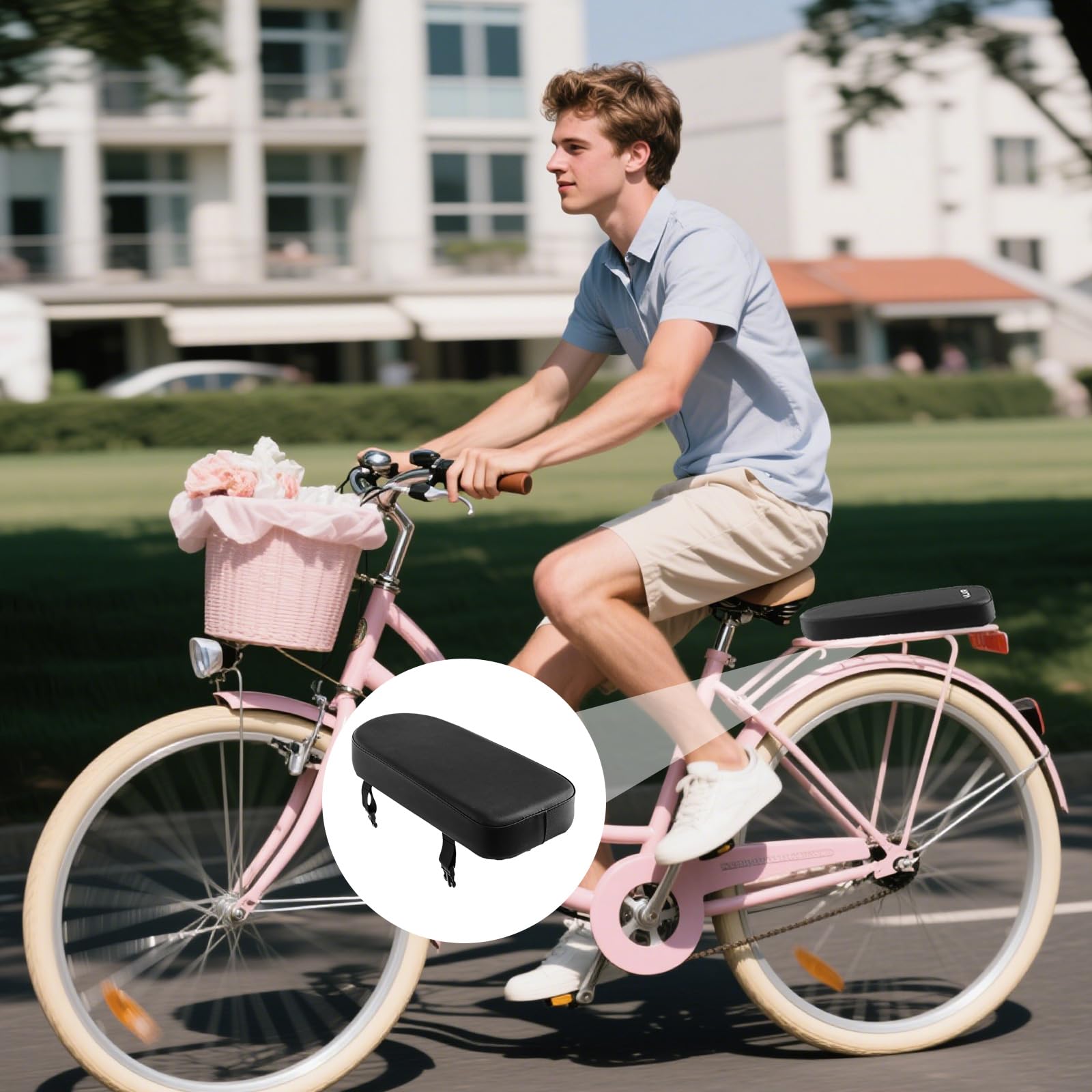 Coussin de Siège Arrière de Vélo en PU Siège Arrière de Vélo Confortable Siège Arrière de Vélo de Montagne Coussin Arrière de Vélo Adulte pour Sports Scolaires Noir 32x15x5cm