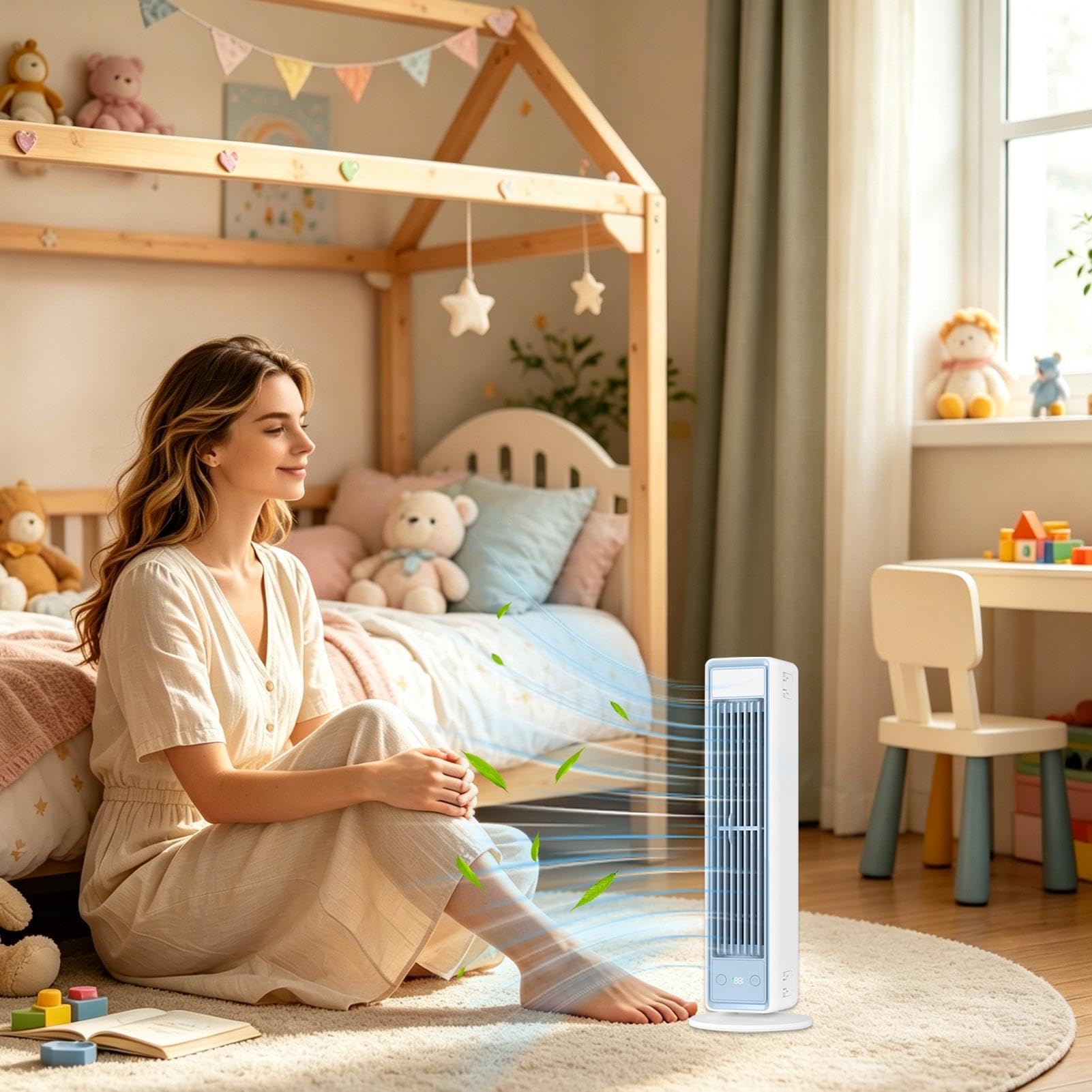Ventilador Sin Aspas 5 Velocidades Control Táctil Recargable 3600 mAh | Ventilador portátil de pie para el dormitorio Para Hogar, Residencia Universitaria, Oficina, Salón, Restaurante