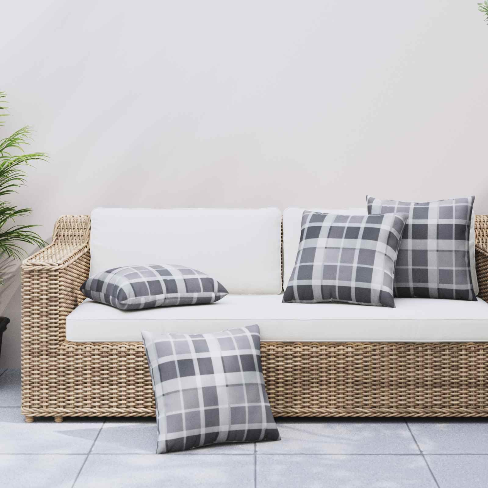 Mangloder - Set di 4 cuscini per esterni, a quadretti, 50 x 50 cm, in tessuto, lavabili e antiscivolo, ergonomici, comodi per giardino, terrazza, balcone, sedia, panca, poltrona, colore: grigio
