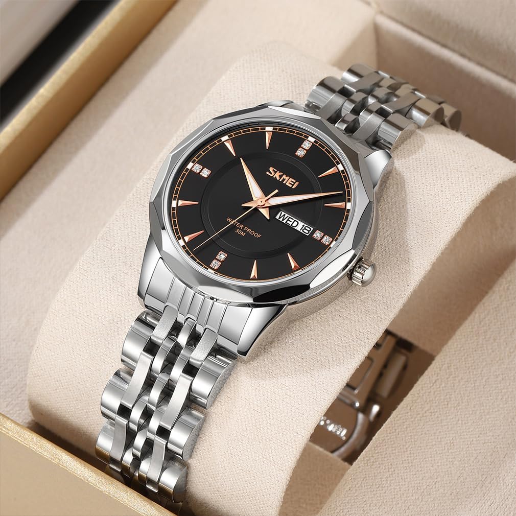 SKMEI Watch for Women Business Classic Fashion Stainless Dress Luxury Analog Waterproof Simple Day Date Ladies Female Wife Gifts Silver Gold Wrist Watches