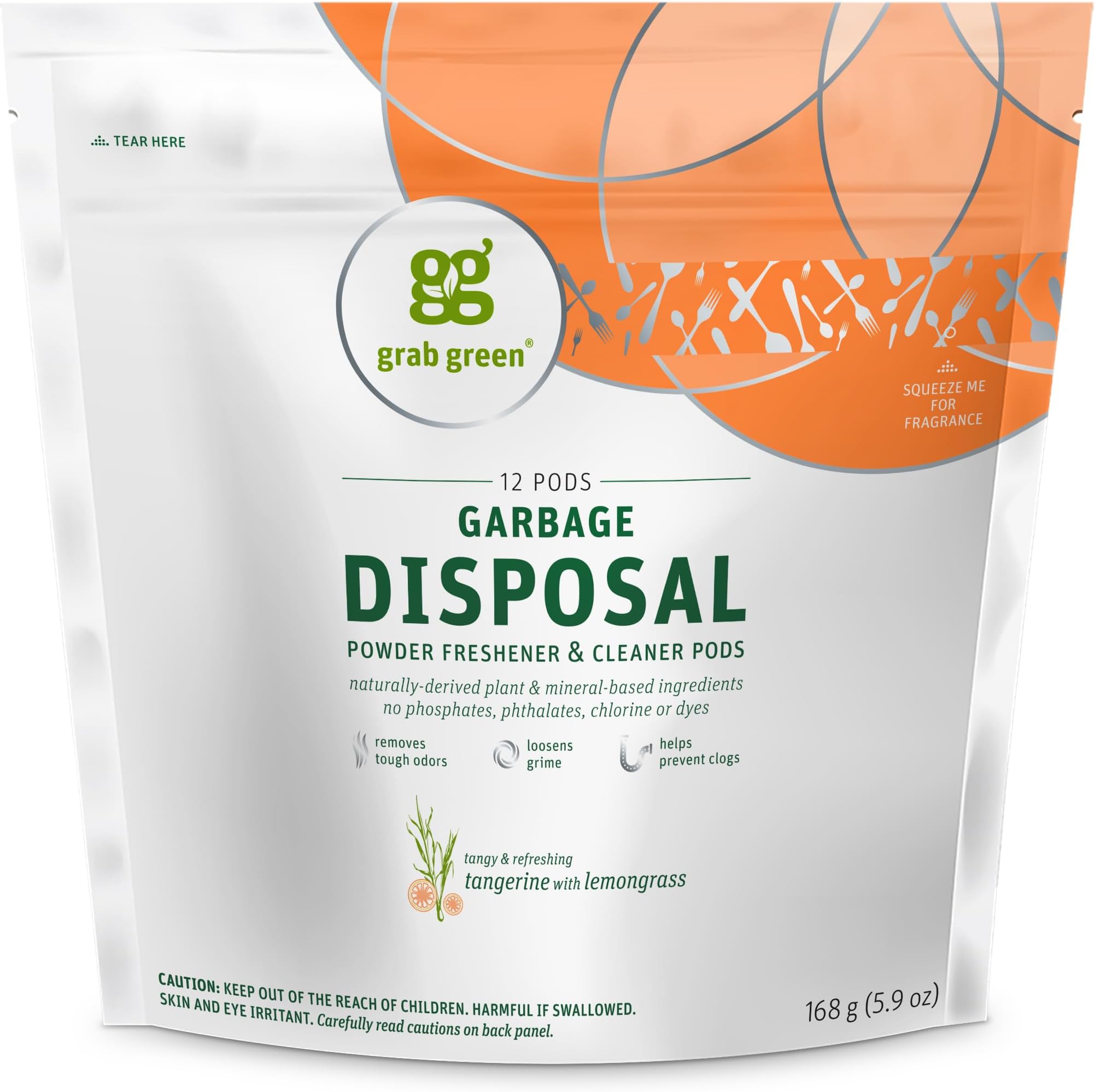 Grab Green Garbage Disposal Freshener Cleaner Pods - Tangerine with Lemongrass, white