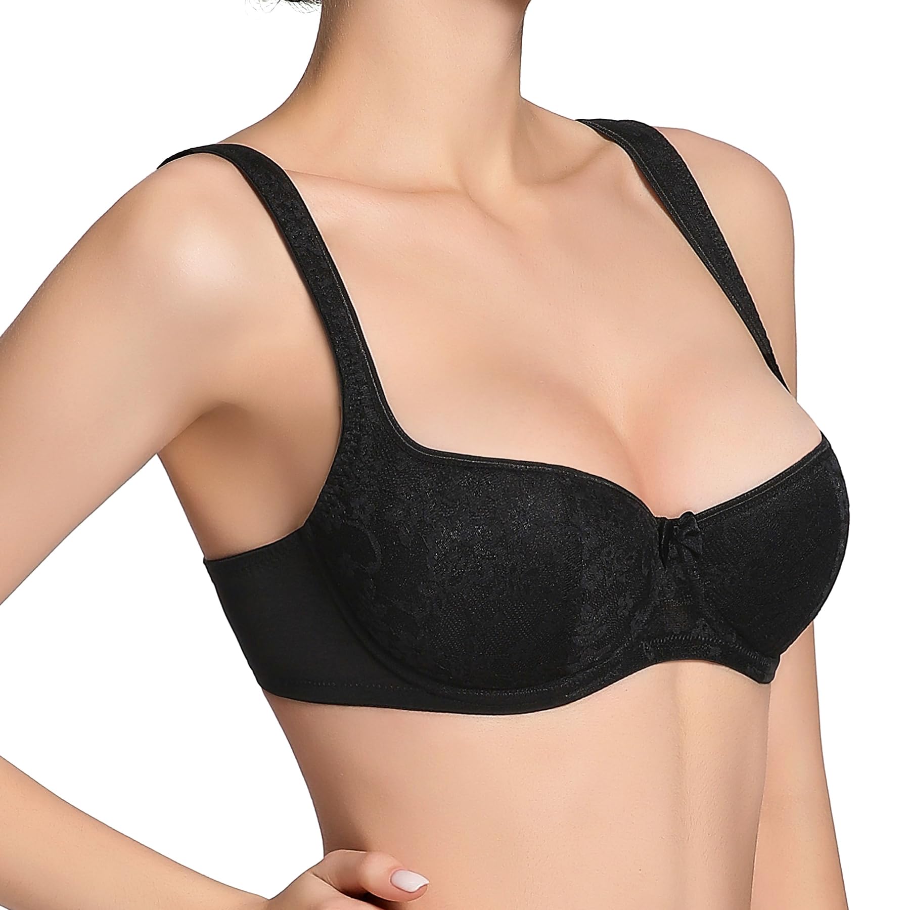 HACI Everyday Bra Padded Shelf Underwire Low Cut (Black, 36D)