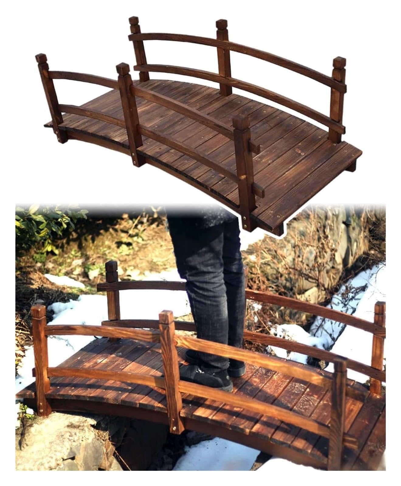 Ponte da giardino rustico in legno - Migliora la decorazione esterna e l'abbellimento per prato, passerelle Creek