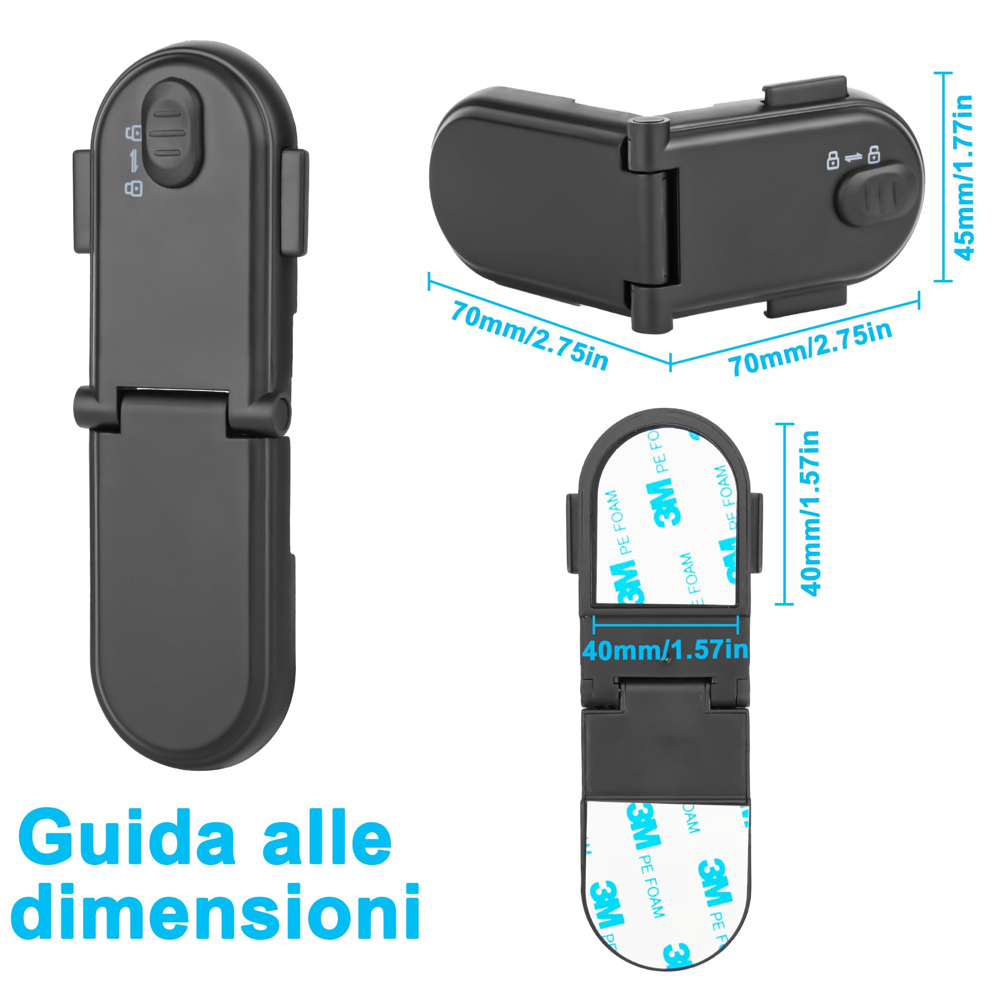 REDTRON Serrature per di sicurezza per bambini con doppio interruttore di sicurezza (4 pezzi, nero), blocca cassetti per bambini, facili da installare con adesivo 3M