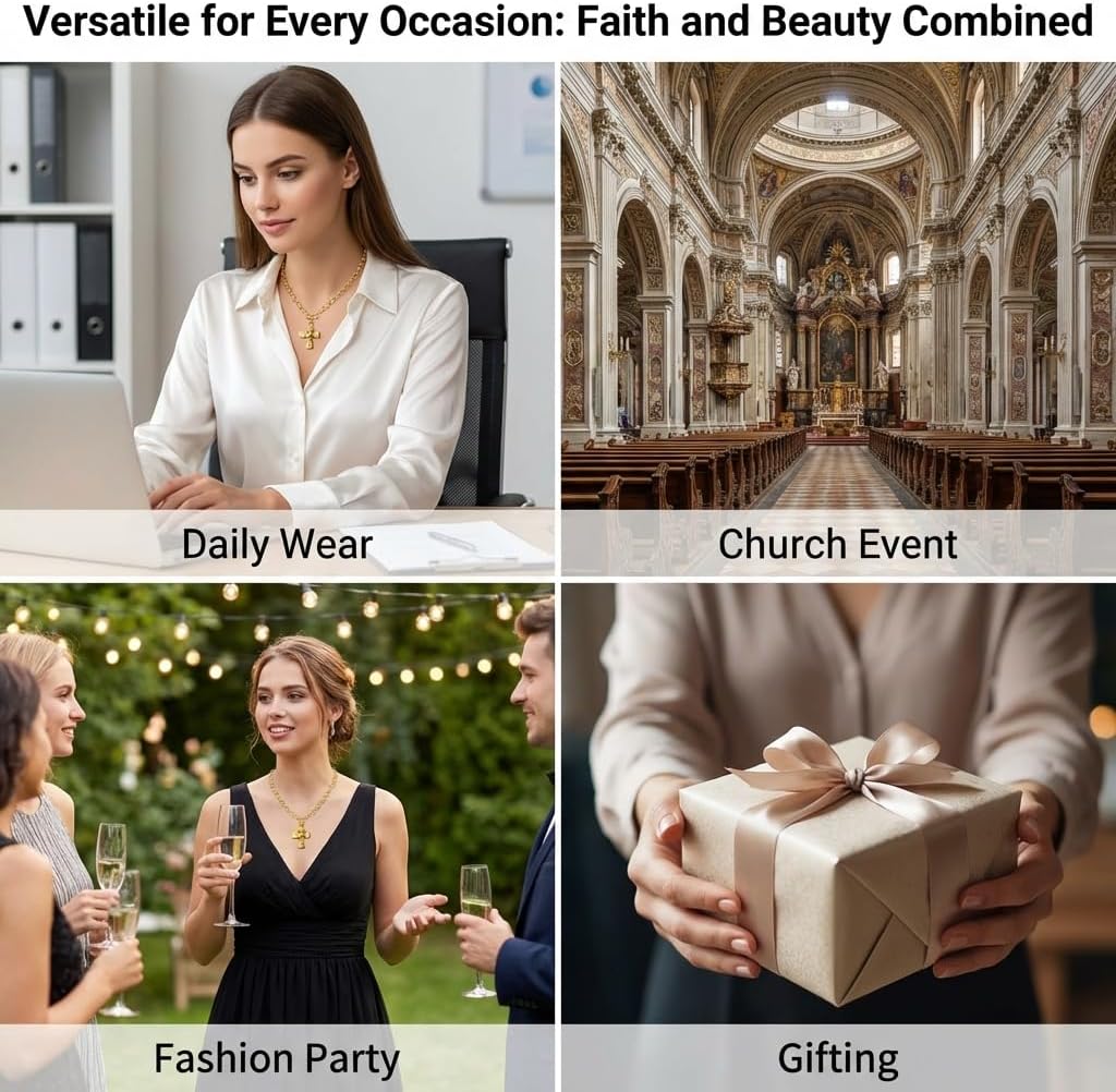 14K Gold Plated Chunky Cross Necklace for Women, Unique Crackle Design Pendant, Sparkling Cubic Zirconia Pendant, Silver Jewelry Waterproof, 18" Chain, Perfect for Beach, Weddings, Gifts