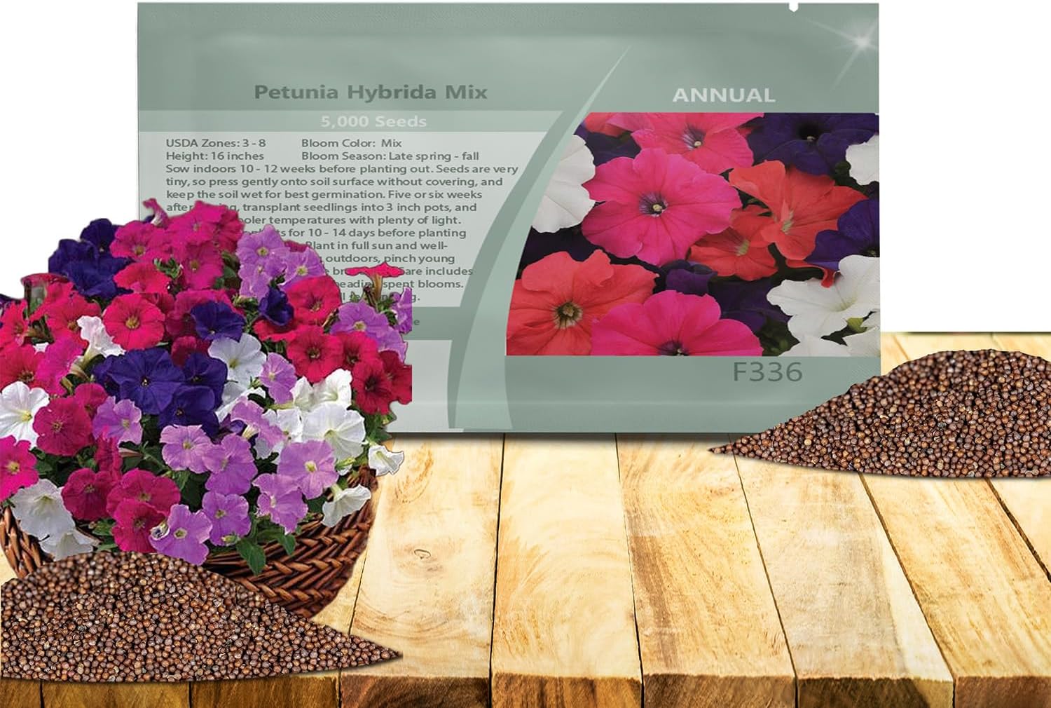 Outsidepride Hybrida Mix Petunia Seeds - 5000 Pcs. Annual, Compact & Versatile Flower Seeds for Planting Low Growing Vibrant Blooms, Ideal for Garden Beds, Hanging Baskets & Container Displays