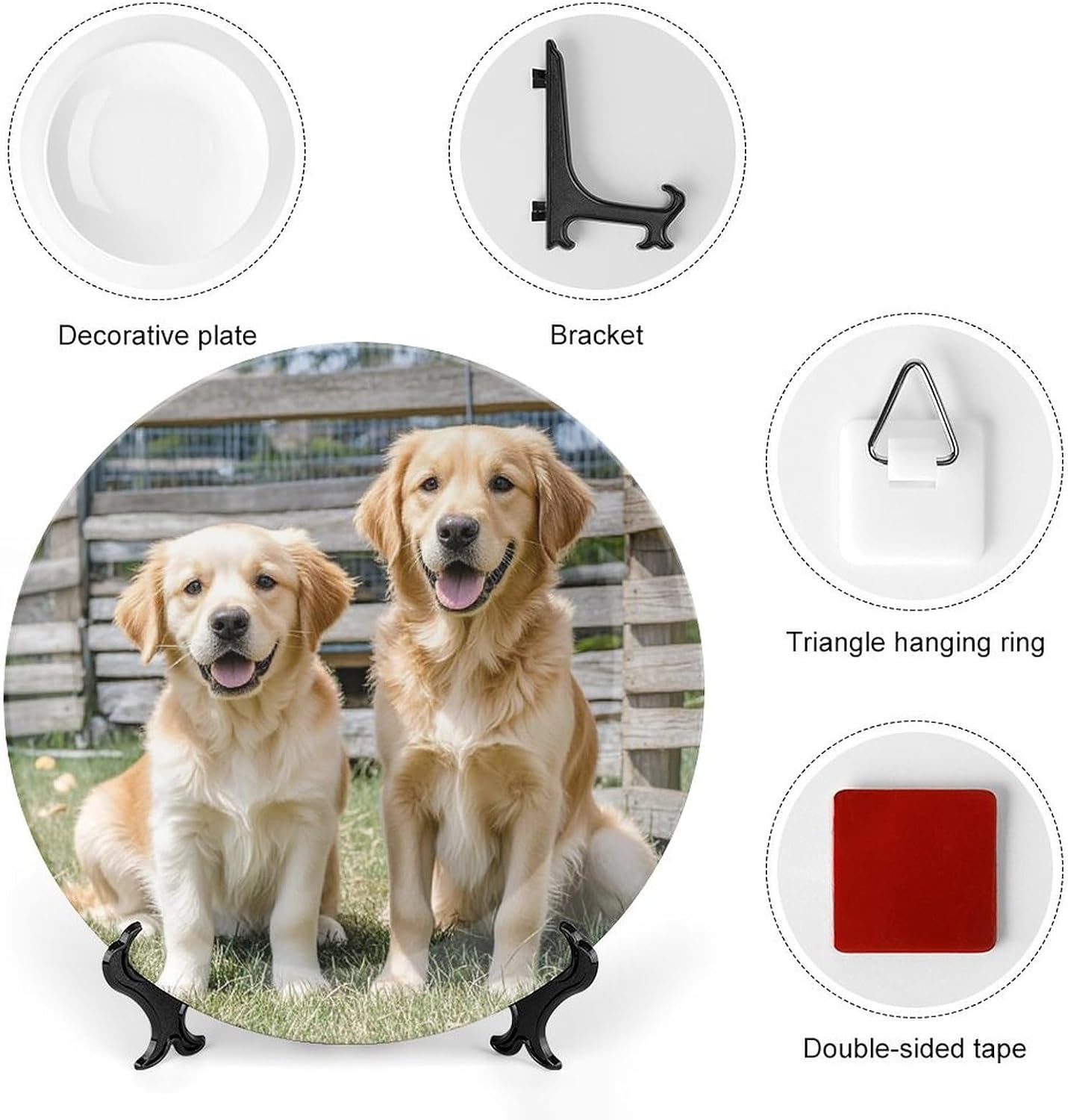 Golden Retriever Dogs Puppies Pets Bone China Decorative Plate Exquisite Ornamental Wall Hanging Platter 6/7/8/10 Inch Vintage Art Ceramic Decor Dish for Home Tabletop Decor Housewarming Gift image 3