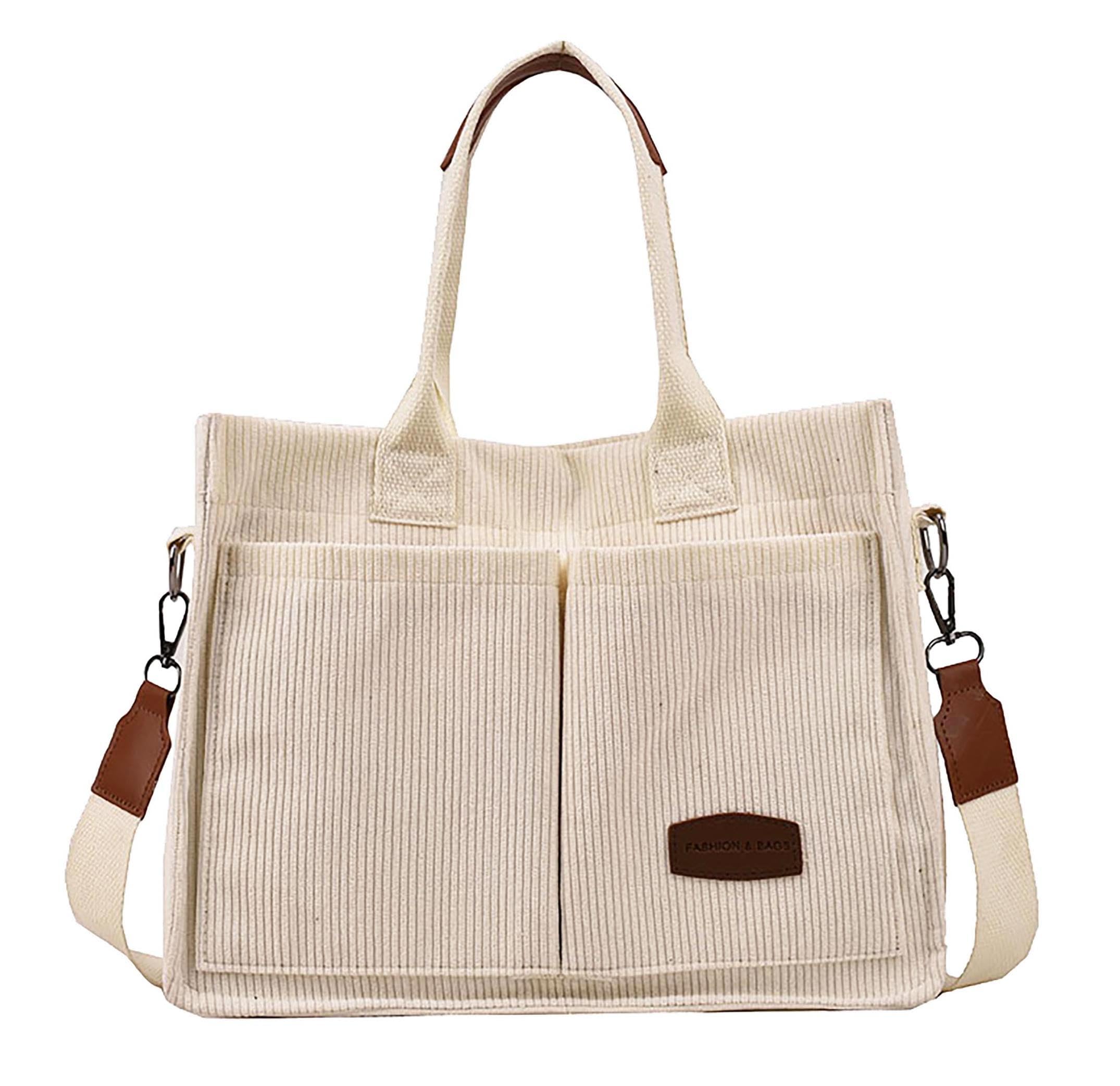 HalemetCorduroy Tote Bag for Women Trendy Tote Handbag Mommy Bag Everyday Shoulder Bag Crossbody Bag for Travel Work Outdoor