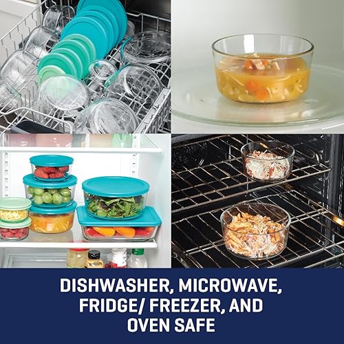 Miniatura 2 de Anchor Hocking 18 piezas de recipientes de vidrio con tapas (9 recipientes de vidrio para almacenamiento de alimentos y 9 tapas azules SnugFit