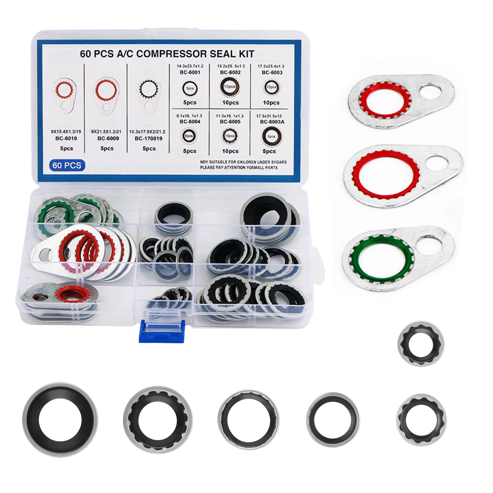 60PCS Car AC O Ring Kit with 9 Type Sizes,Oil-Resistant AC O Ring Assortment Kit for A/C Compressor to Enhance Sealing,Portable Car Accessories A/C Kits Gaskets for Cars SUVs