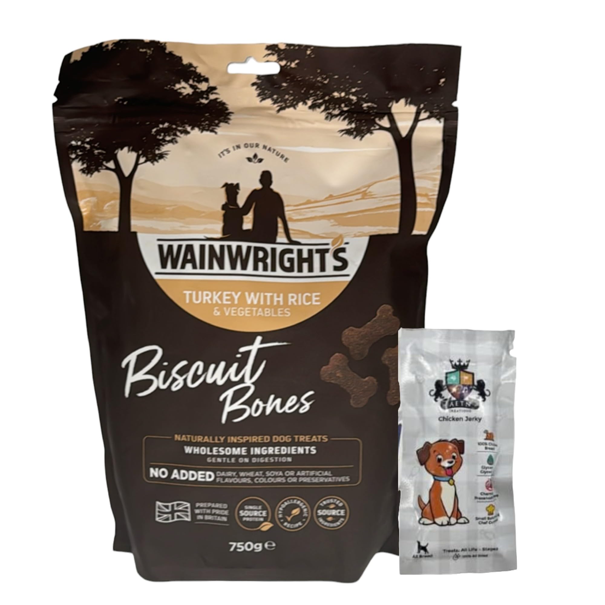 AETN CreationsTreat Bundle Turkey with Rice Biscuit Bones for Dog 750g Hypoallergenic Recipe with AETN Exclusive Coaster