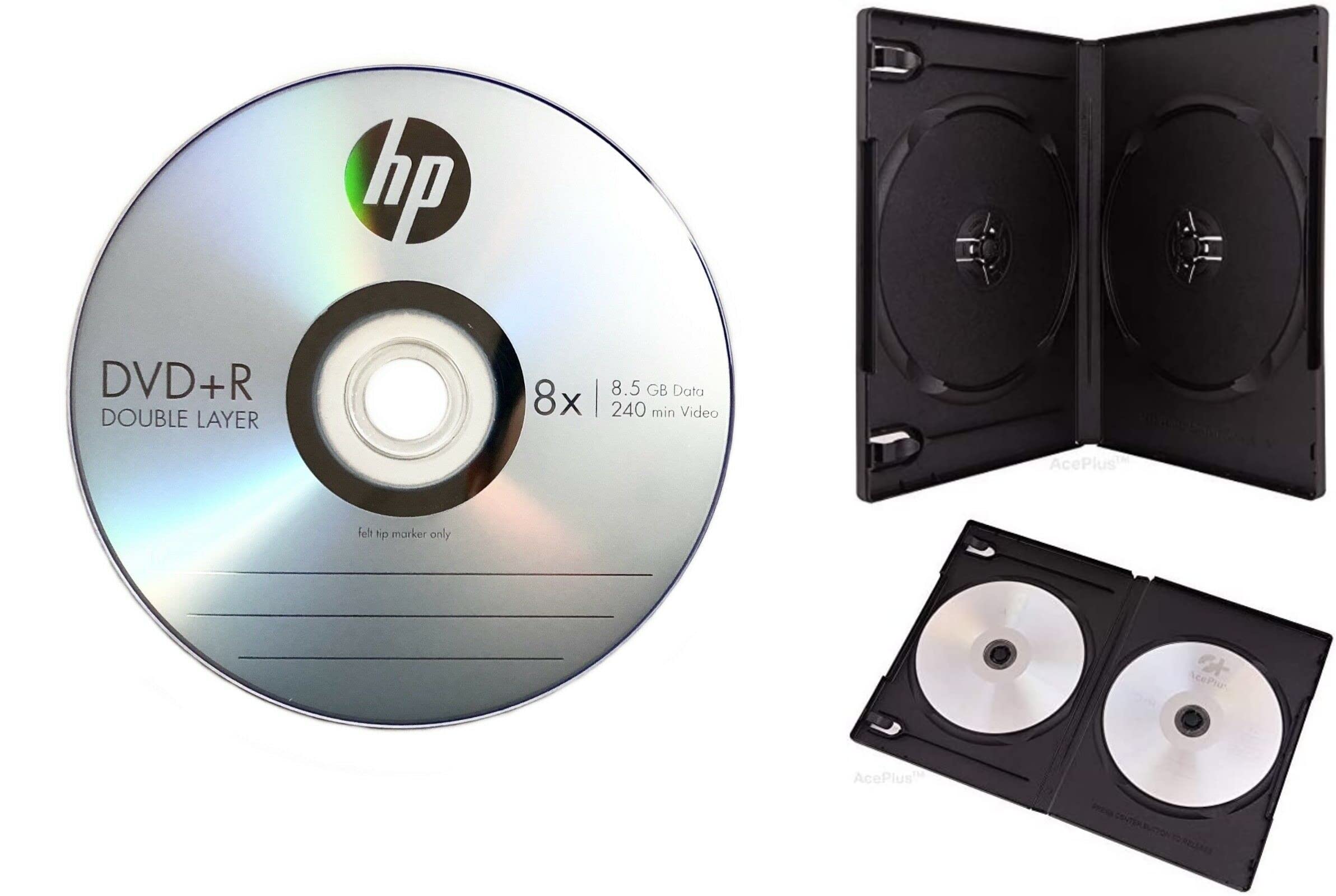 Professional Branded DVD+R DL ( Double Layer) 8.5 Gb 8X X 240 Minute with Combo Plastic DVD Cover Black with Each DVD Pack of (2)