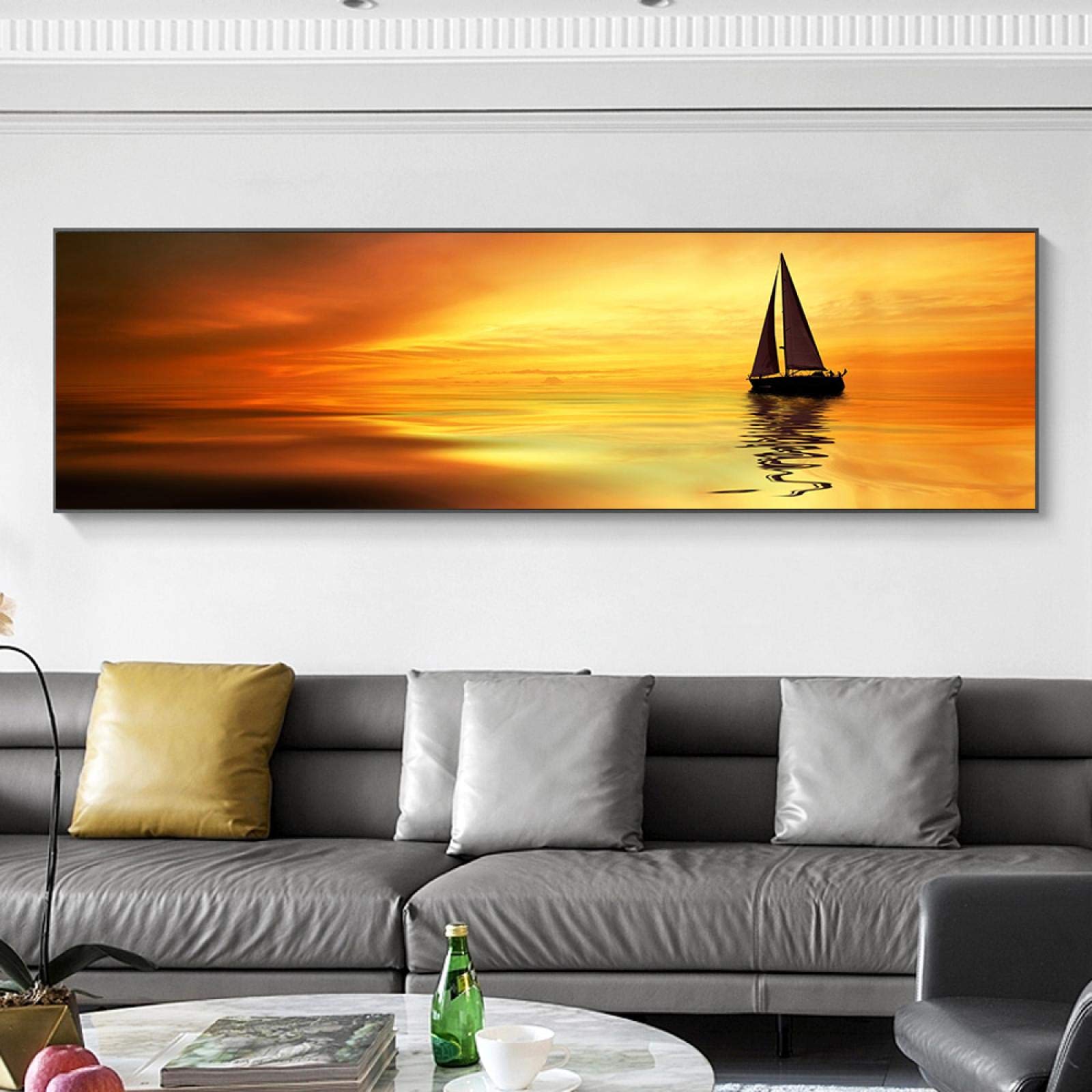 Natura Spiaggia Tramonti Panorama Paesaggio Tela Dipinto Scandinavo Poster e Stampe Wall Art Picture for Living Room 70x210cm Frameless