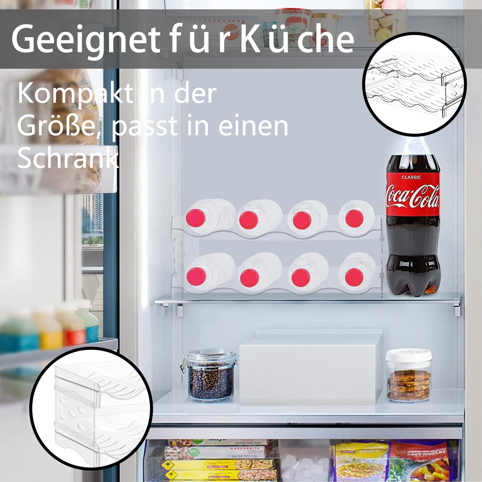 Flaschenregal Stapelbarer, Stapelbares Weinflaschenregal, Flaschenhalter aus Kunststoff, Weinregal Hält bis zu 8 Flaschen, Flaschen Organizer, Geeignet für Küche, Büro, Kühlschrank, Transparent